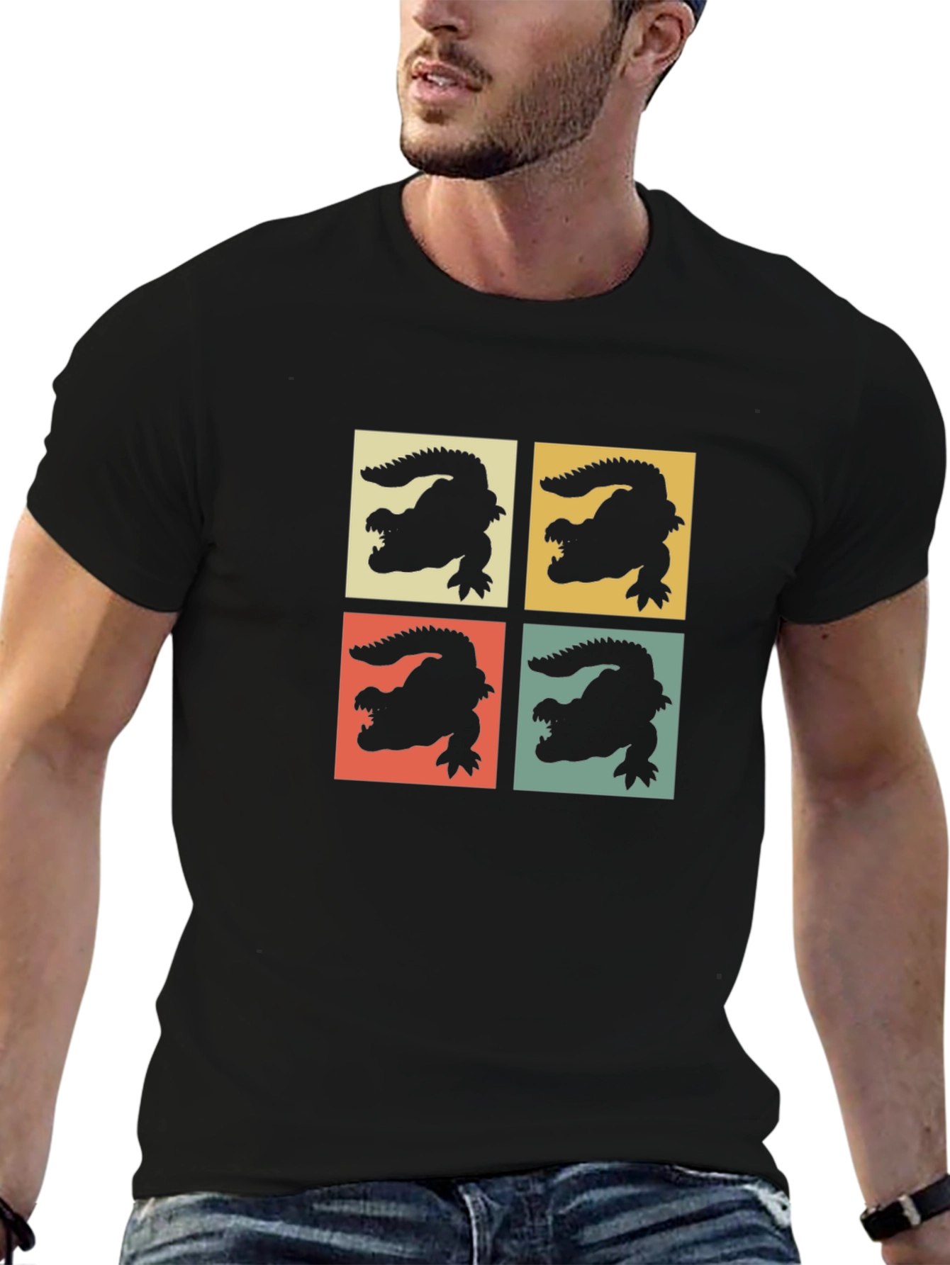 Retro Alligator Graphic Print Crew Neck Tee