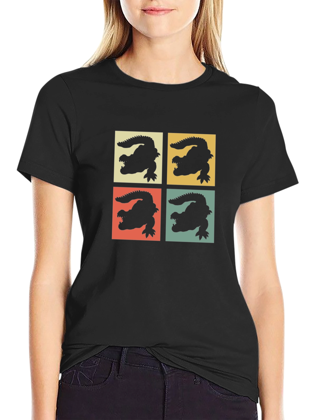 Retro Alligator Graphic Print Crew Neck Tee