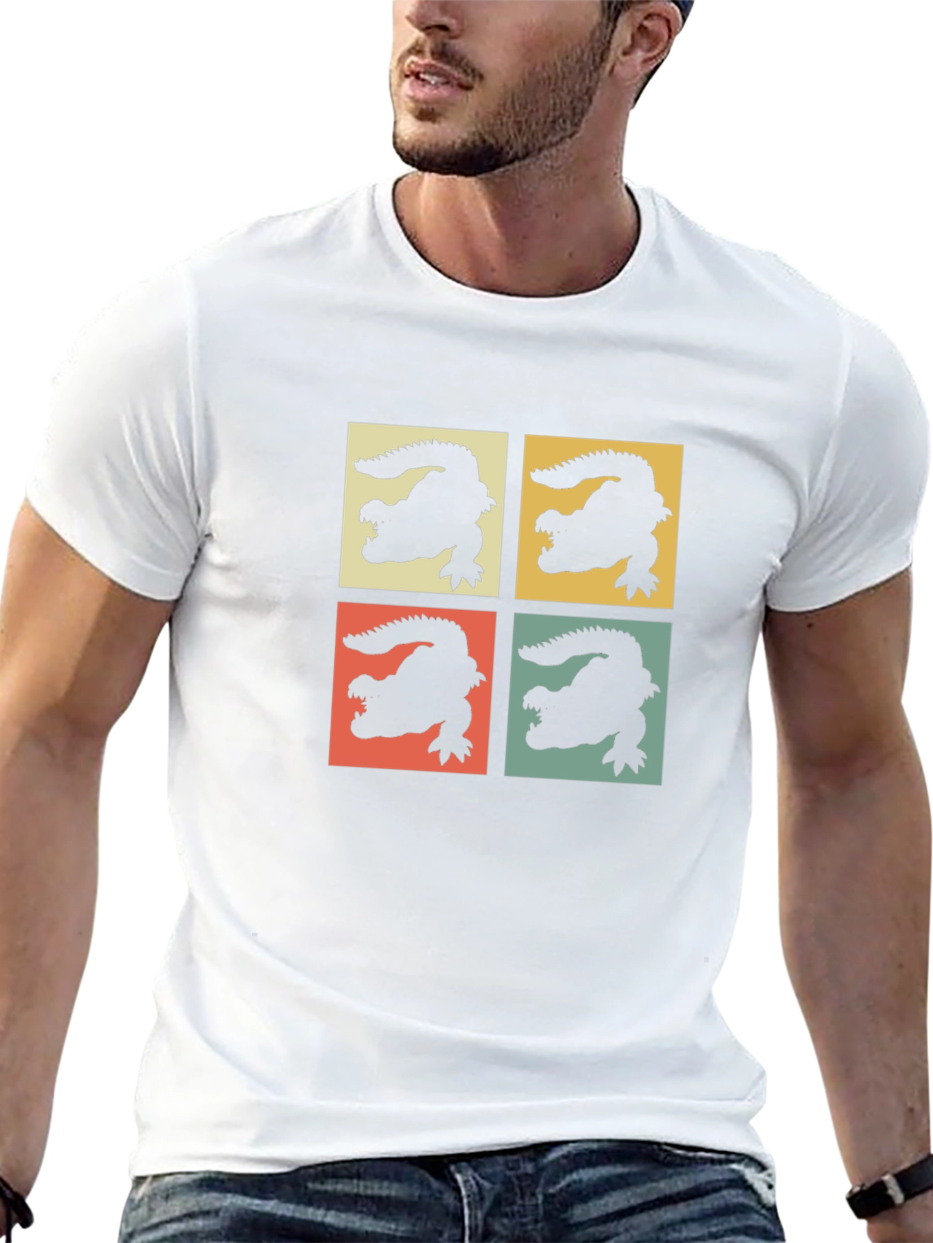 Retro Alligator Graphic Print Crew Neck Tee