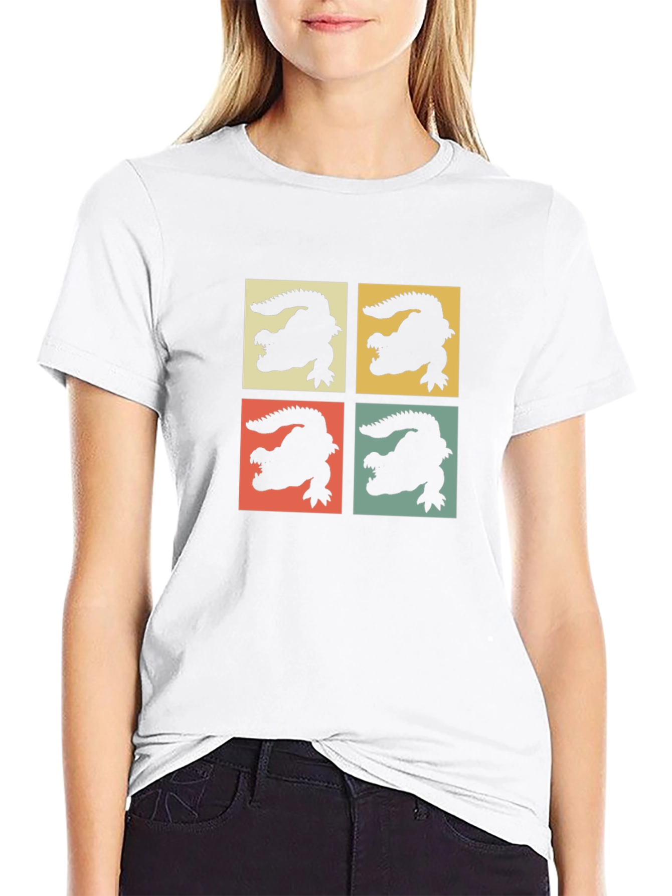 Retro Alligator Graphic Print Crew Neck Tee