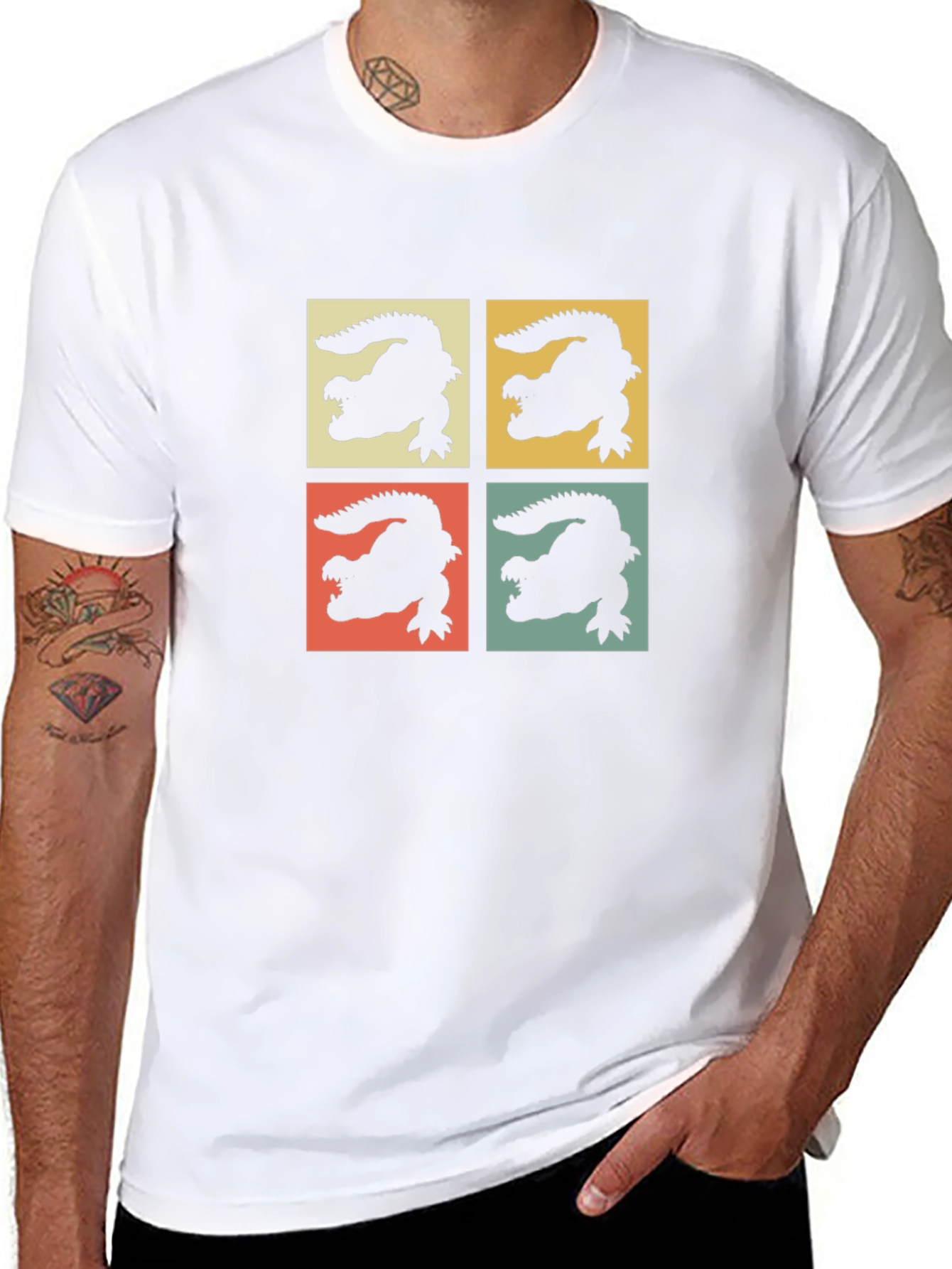 Retro Alligator Graphic Print Crew Neck Tee