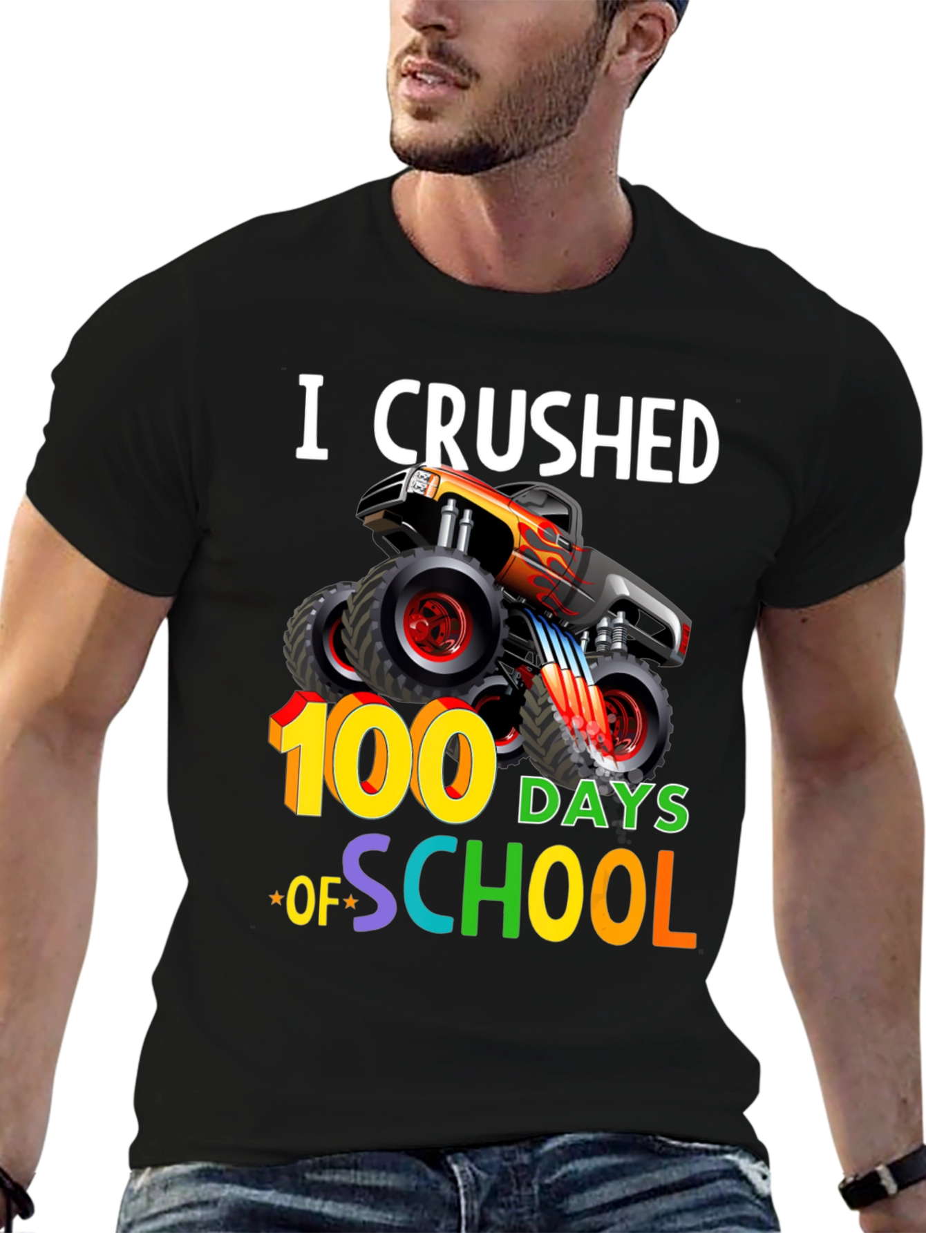 Crushed 100 Days of School Monster Truck T-Shirt