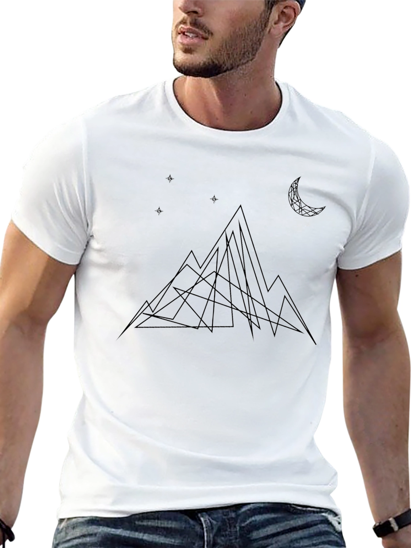 Geometric Mountain & Moon Black T-Shirt