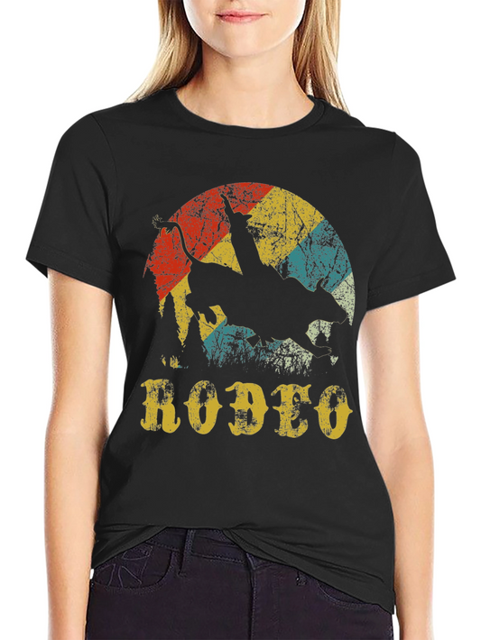 Vintage Rodeo Bull Rider Graphic Tee - Black