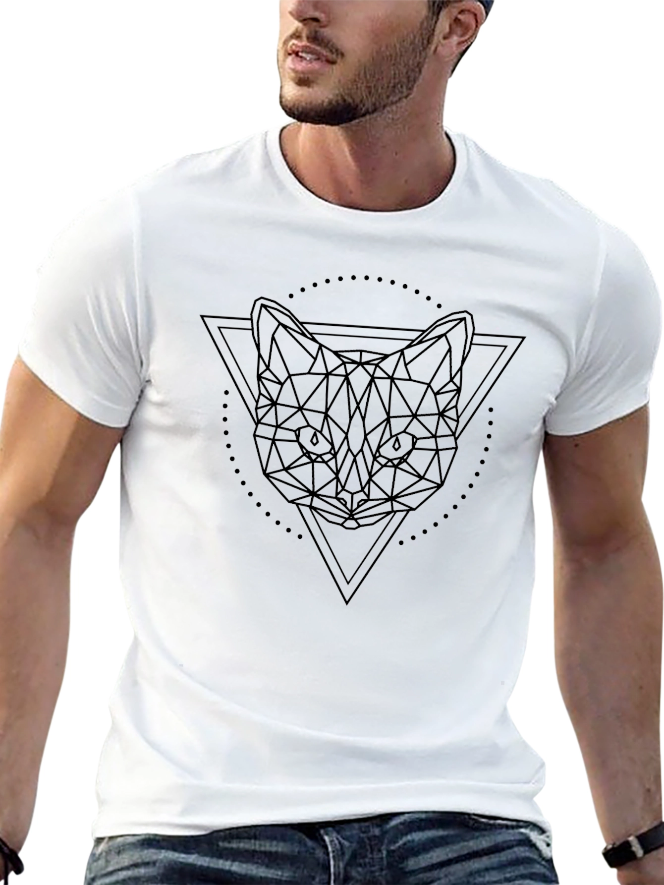 Geometric Cat T-Shirt - Minimalist Design