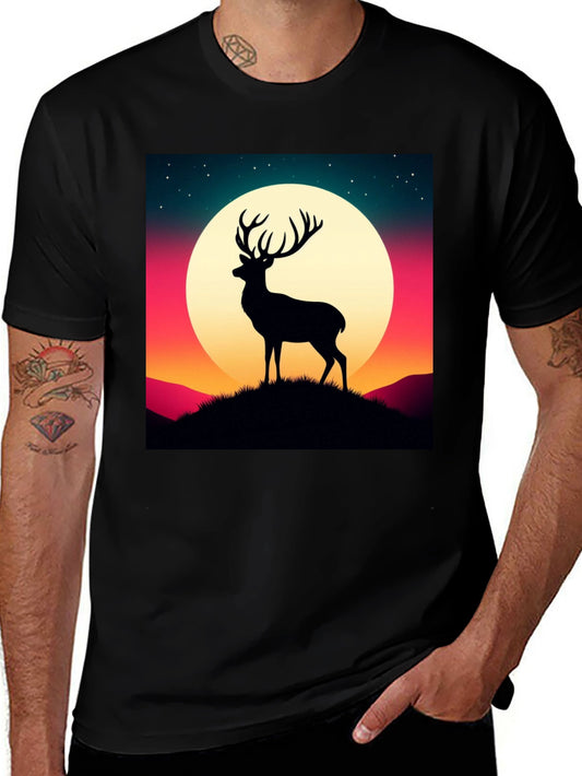 Stag Silhouette Graphic Tee - Night Sky Design