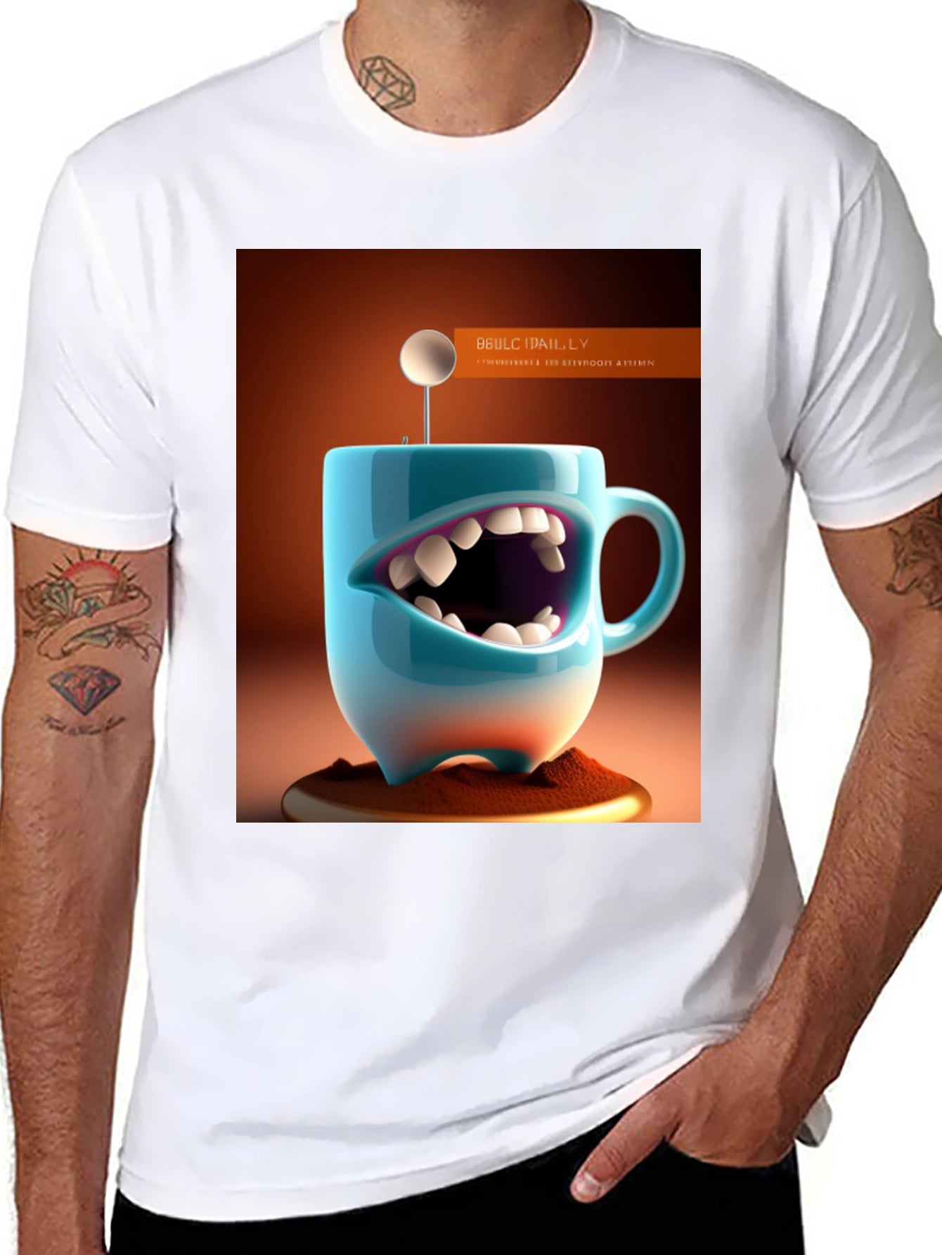 Humorous Coffee Mug Monster Graphic Tee