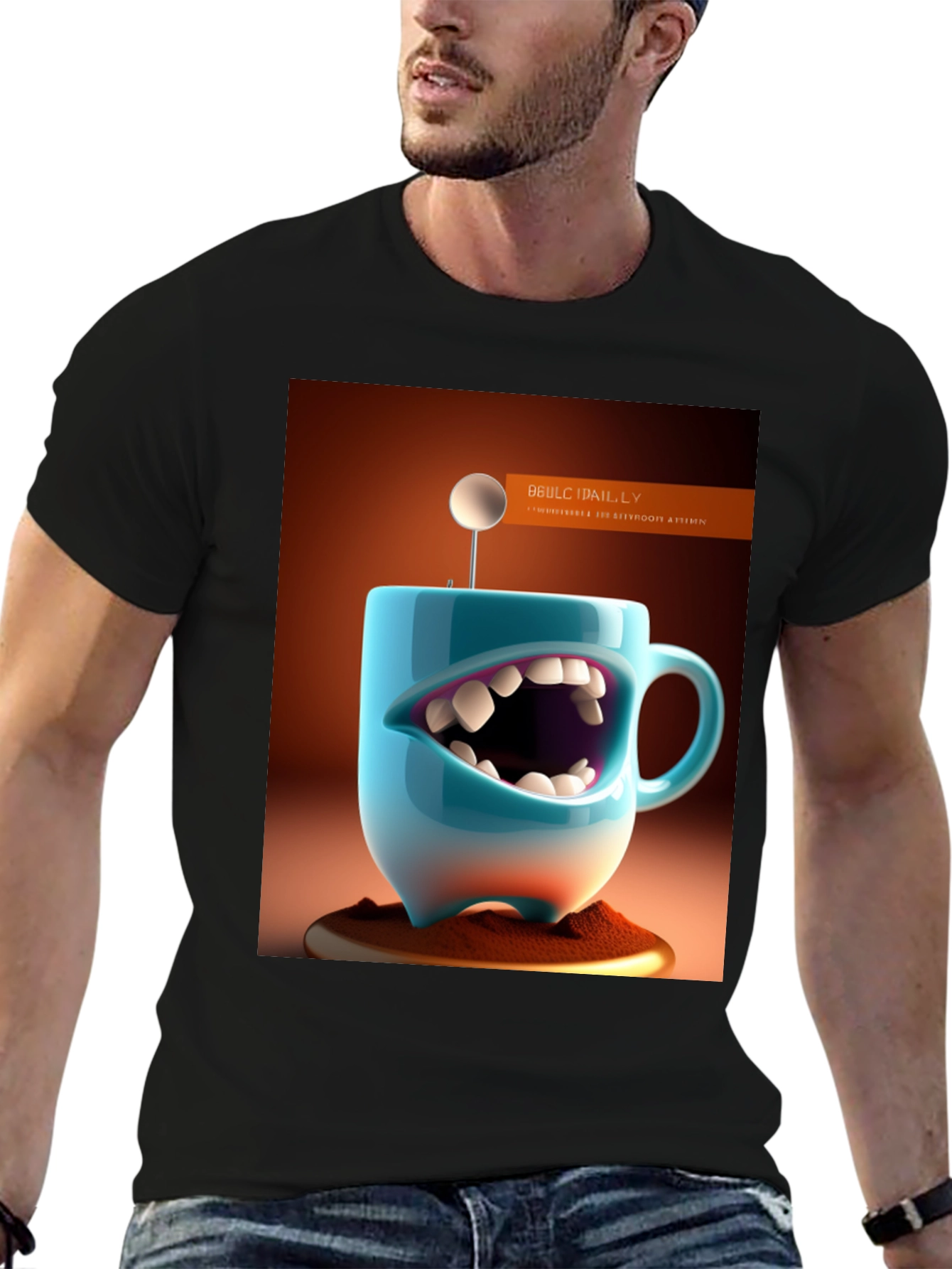 Humorous Coffee Mug Monster Graphic Tee