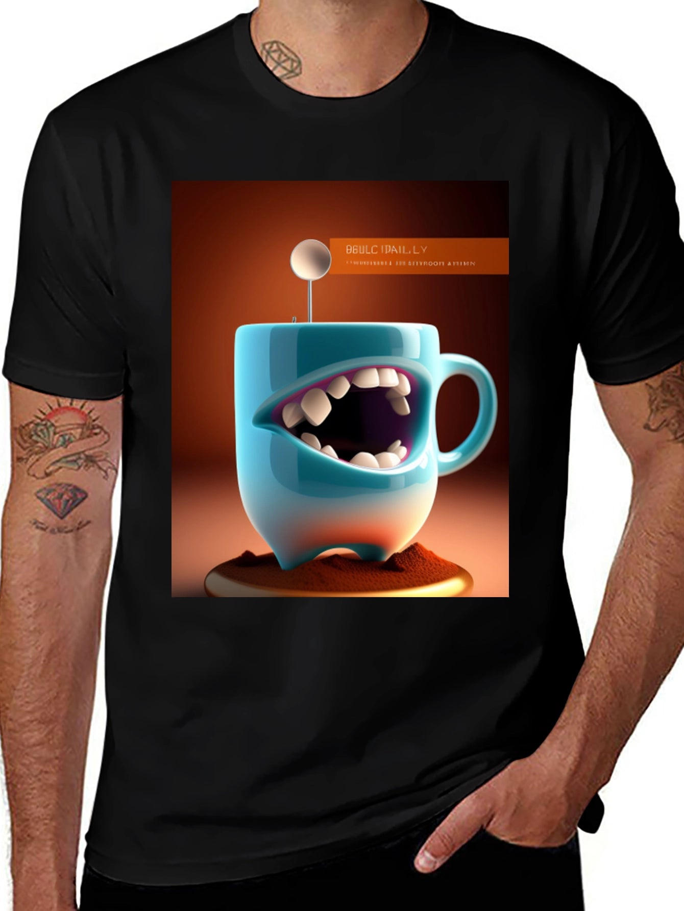 Humorous Coffee Mug Monster Graphic Tee