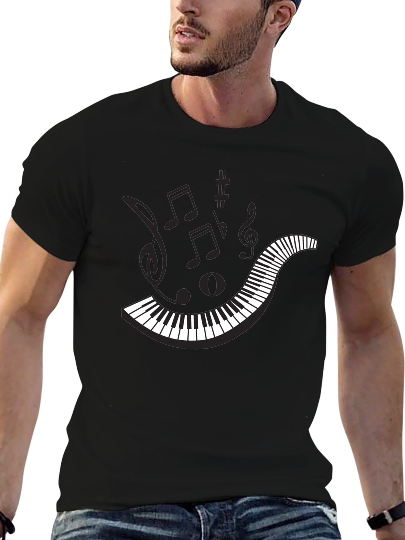 Musical Notes Graphic Tee - Black