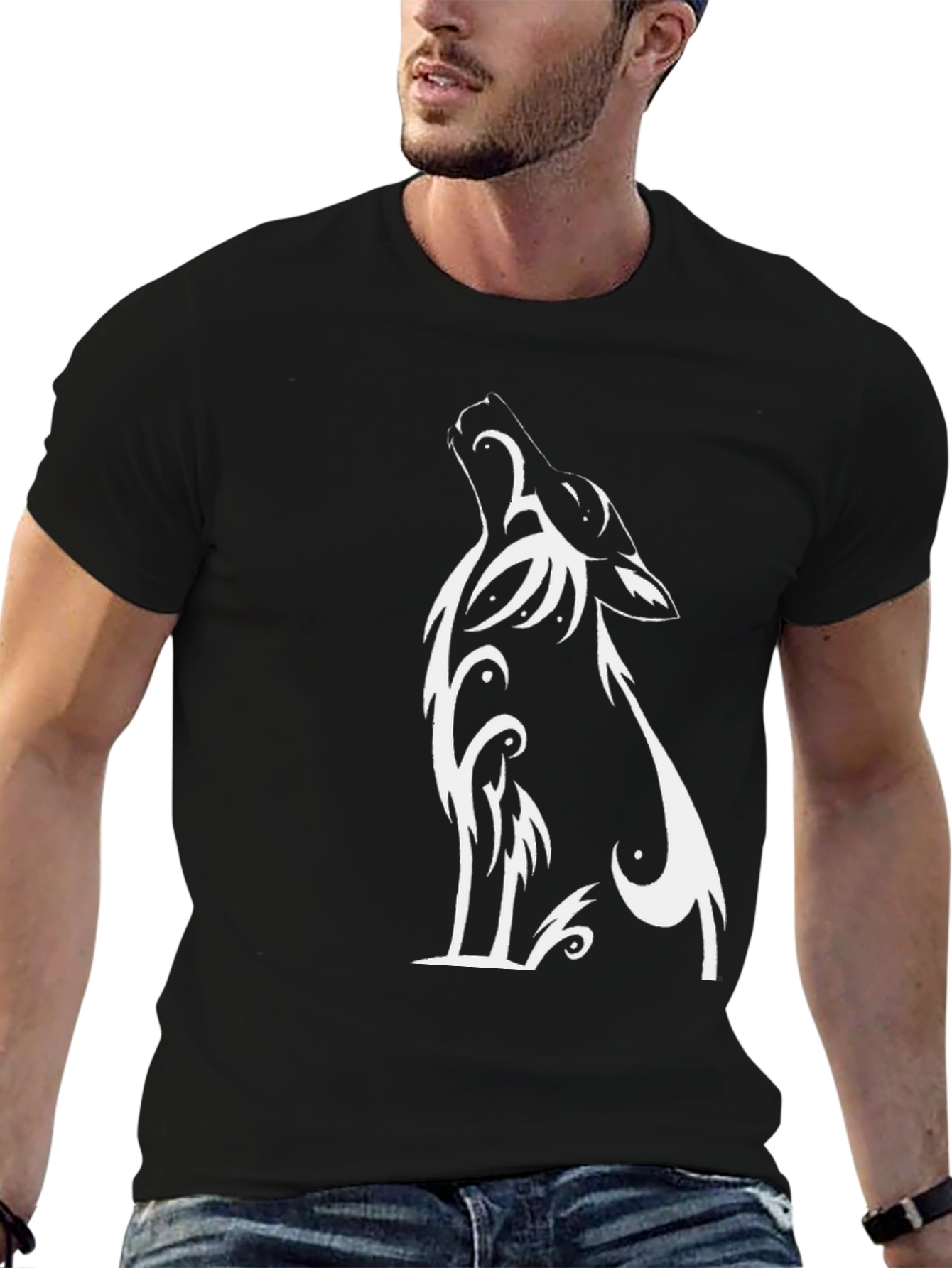 Tribal Wolf Graphic T-Shirt - Mens Black Tee