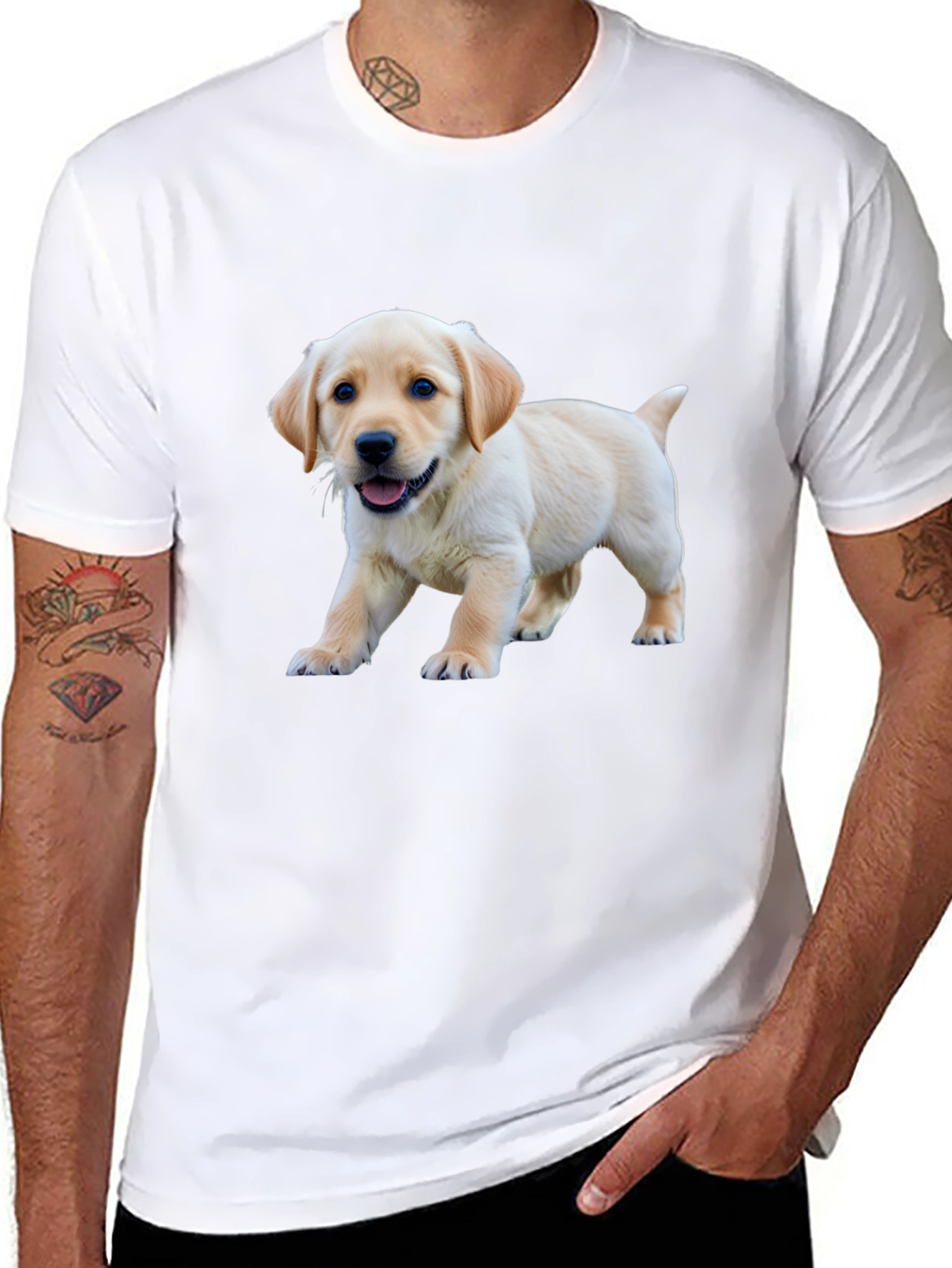 Cute Labrador Puppy Graphic Black T-Shirt