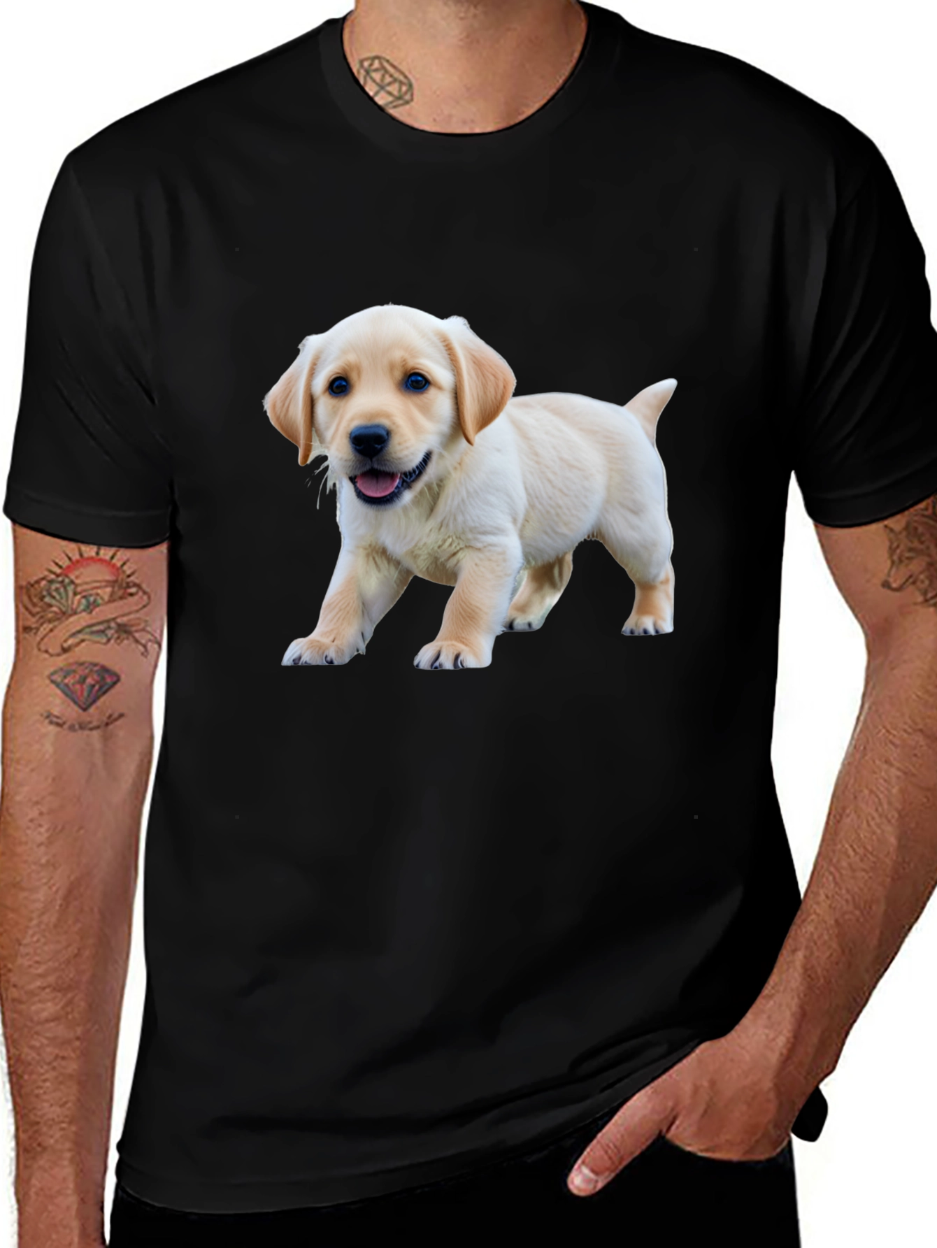 Cute Labrador Puppy Graphic Black T-Shirt