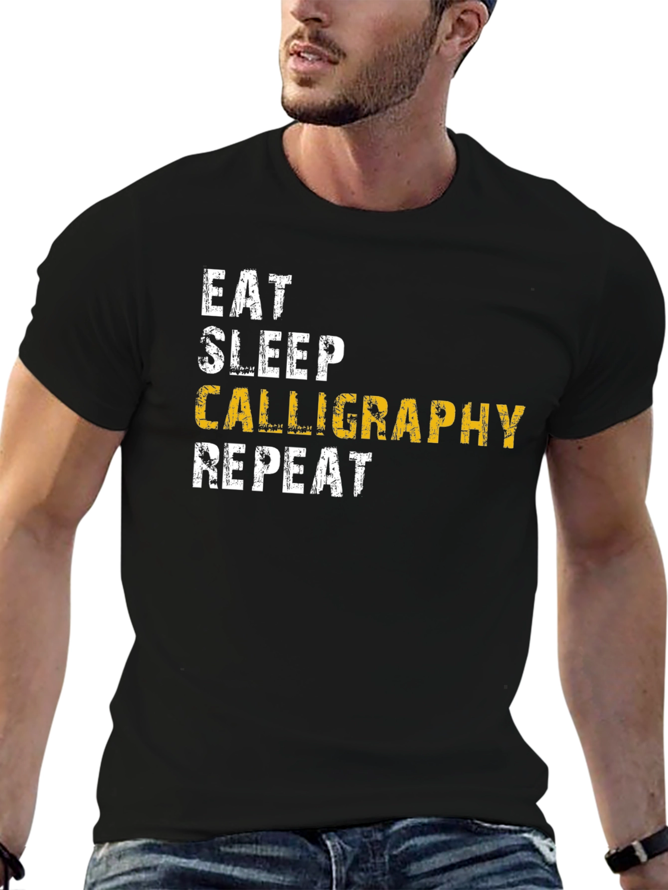 Calligraphy Enthusiast T-Shirt - Eat Sleep Repeat!
