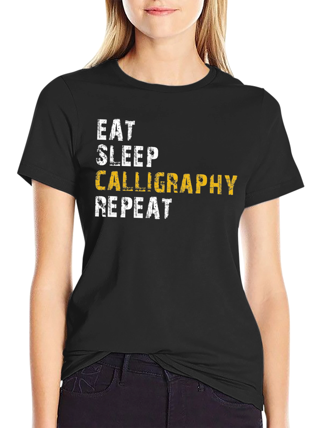 Calligraphy Enthusiast T-Shirt - Eat Sleep Repeat!