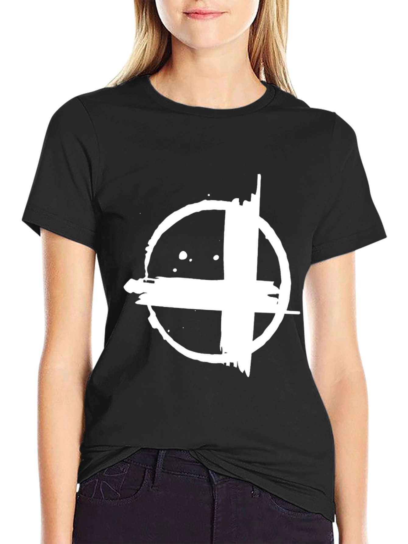 Grunge Circle Plus Graphic Black T-Shirt
