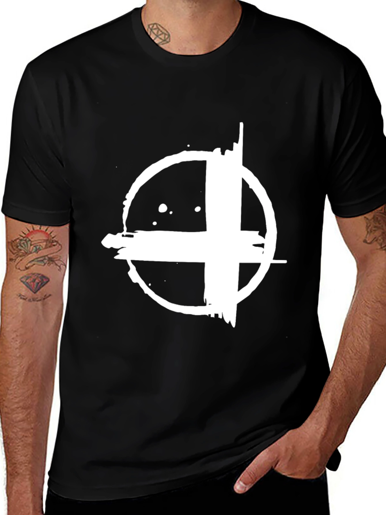 Grunge Circle Plus Graphic Black T-Shirt