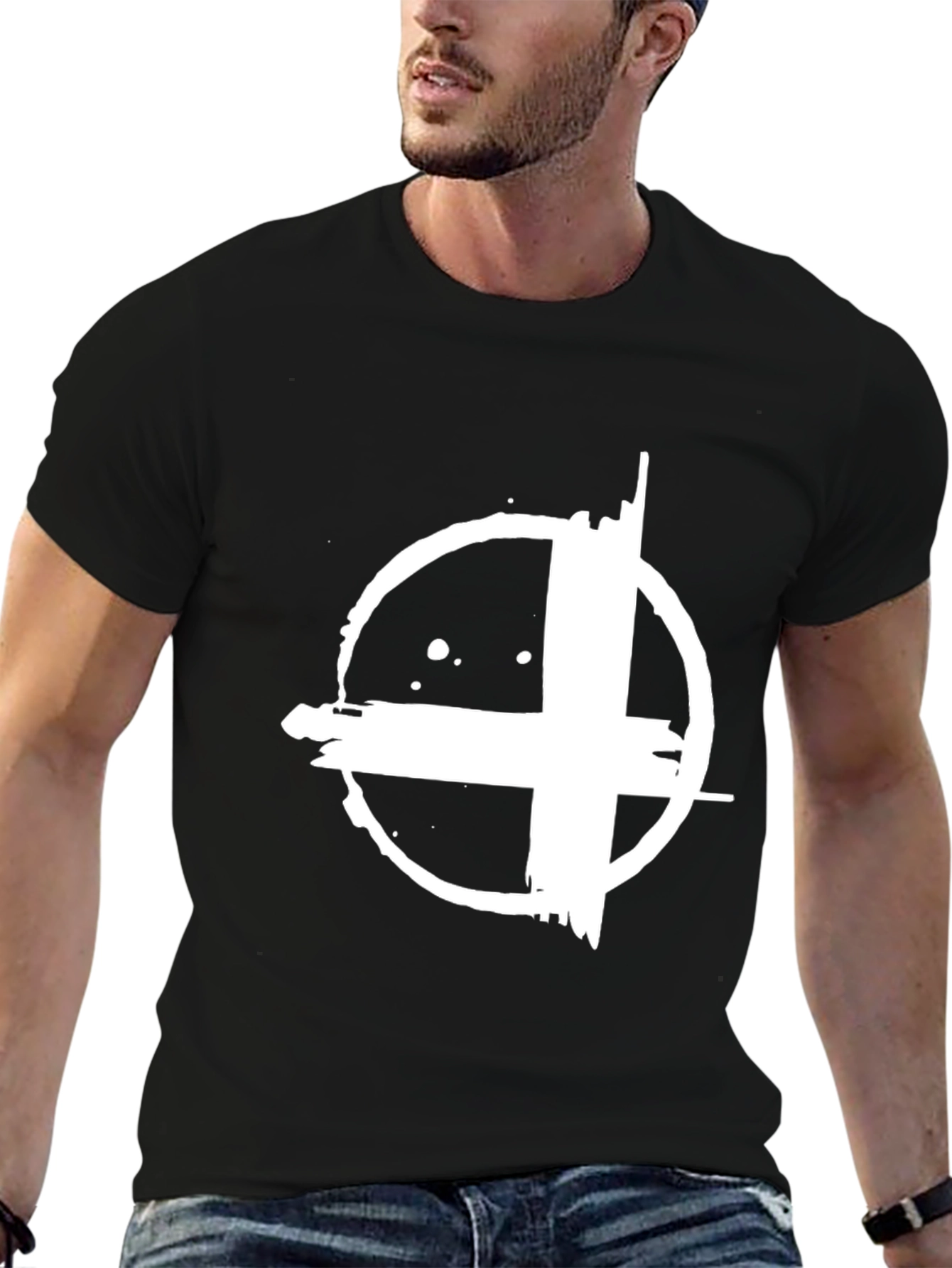 Grunge Circle Plus Graphic Black T-Shirt