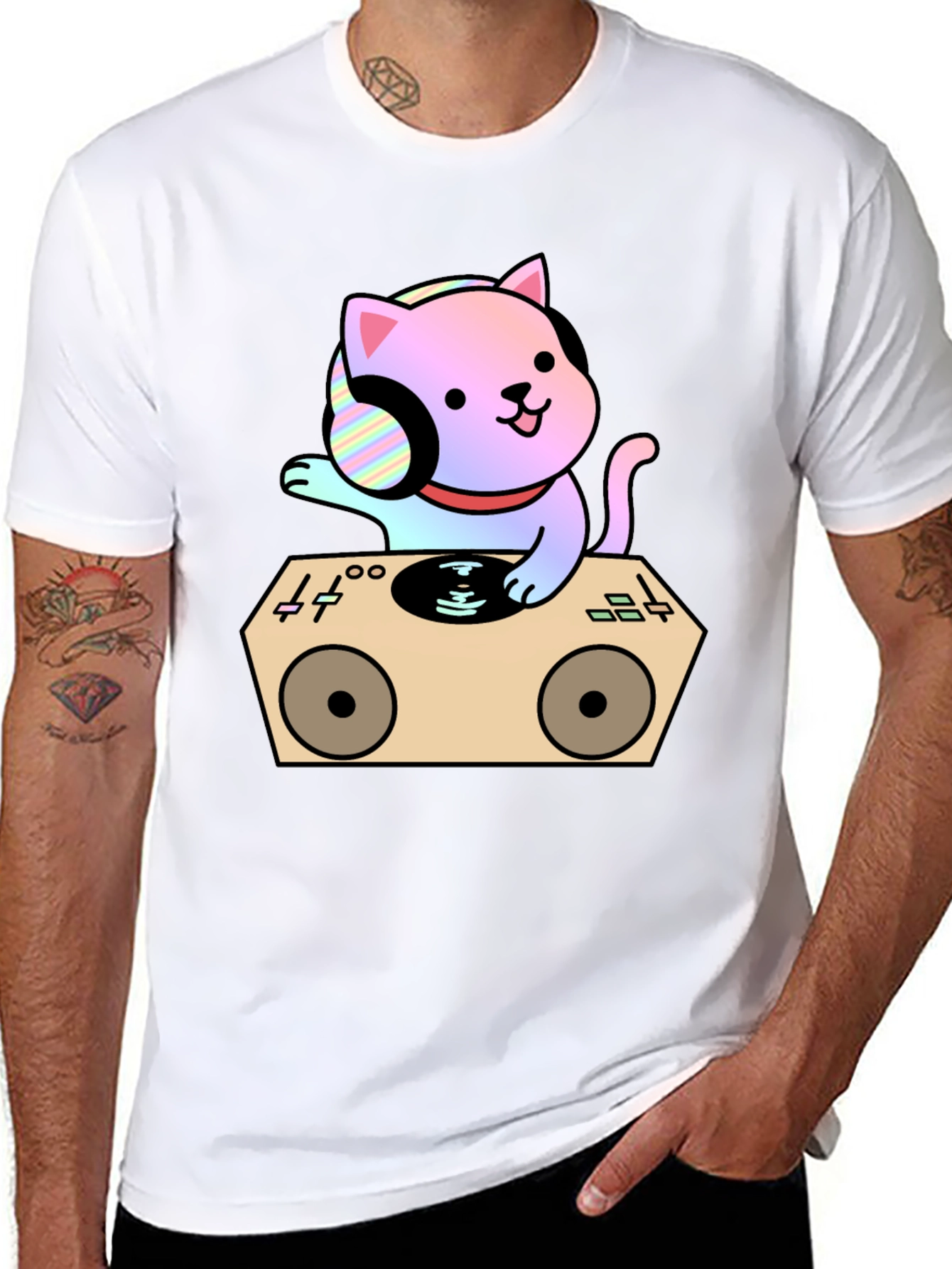 DJ Cat Graphic T-Shirt - Cool Music Lover Tee