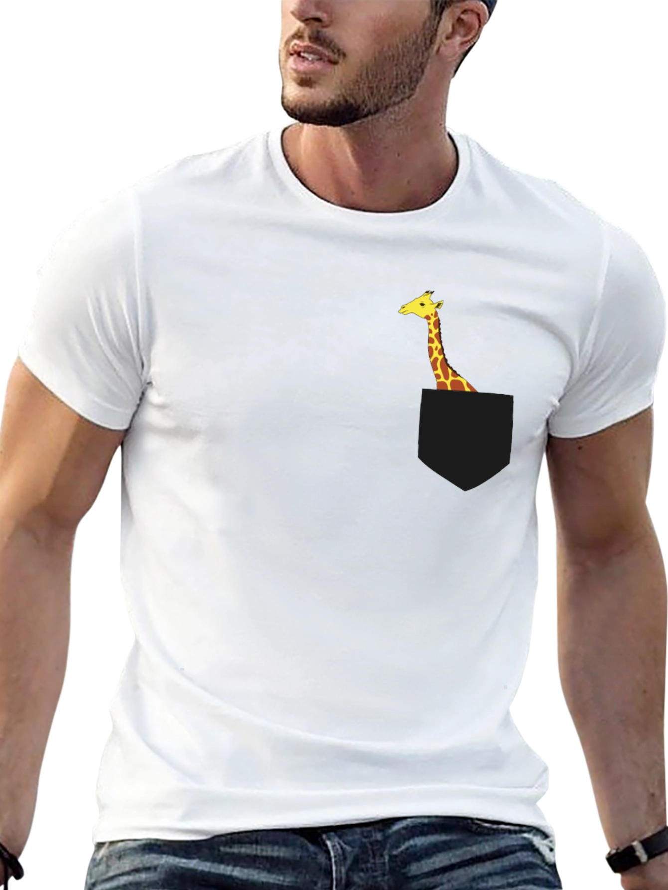 Giraffe Pocket Tee - Black Novelty T-Shirt