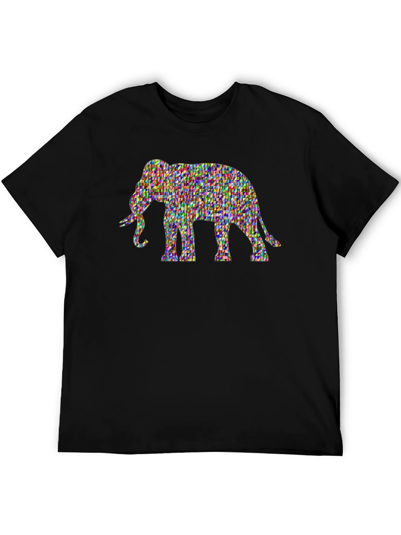 Elephant Mosaic Graphic Print Black Tee