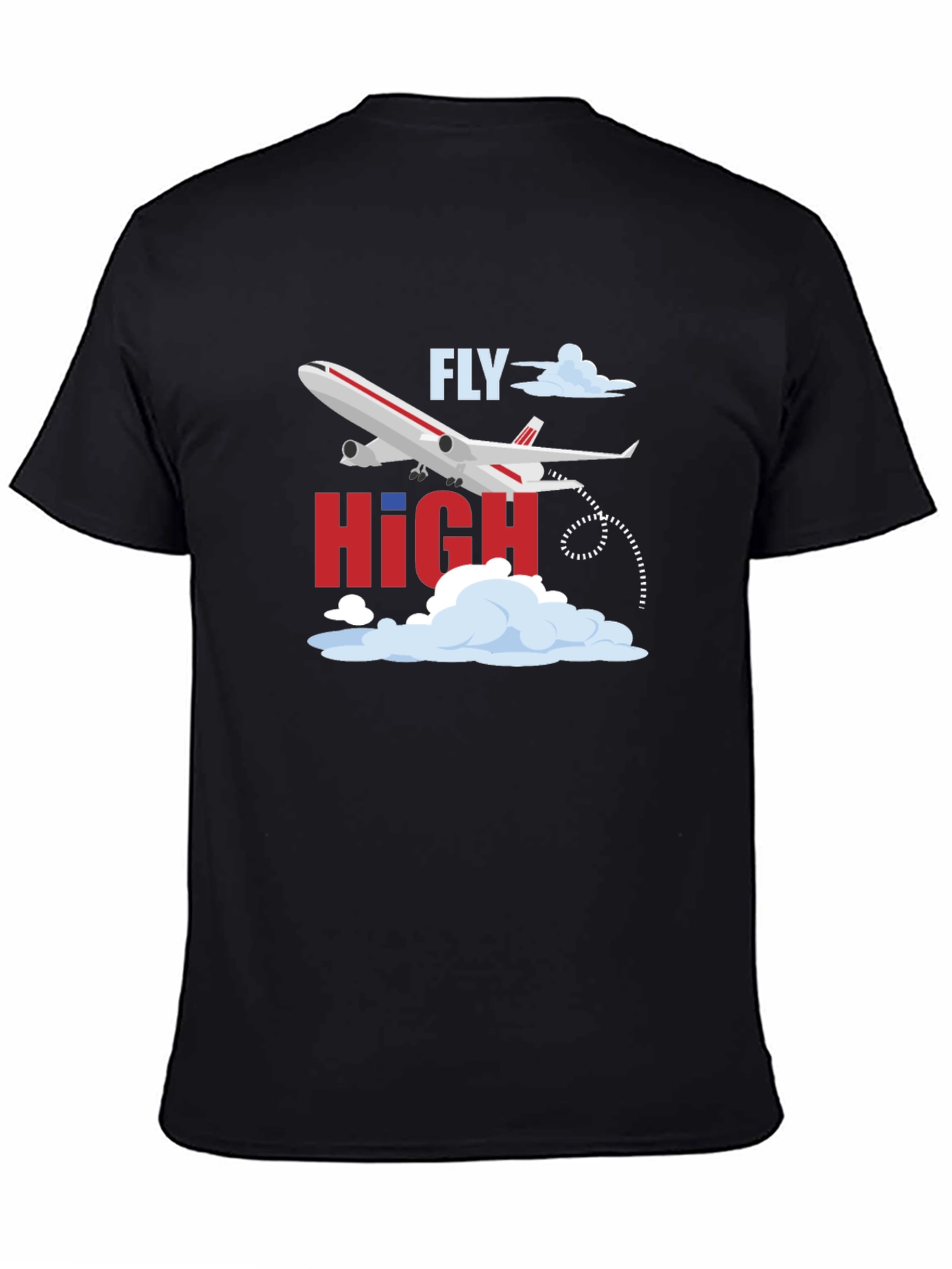 Fly High Airplane Graphic Tee - Black Cotton T-Shirt