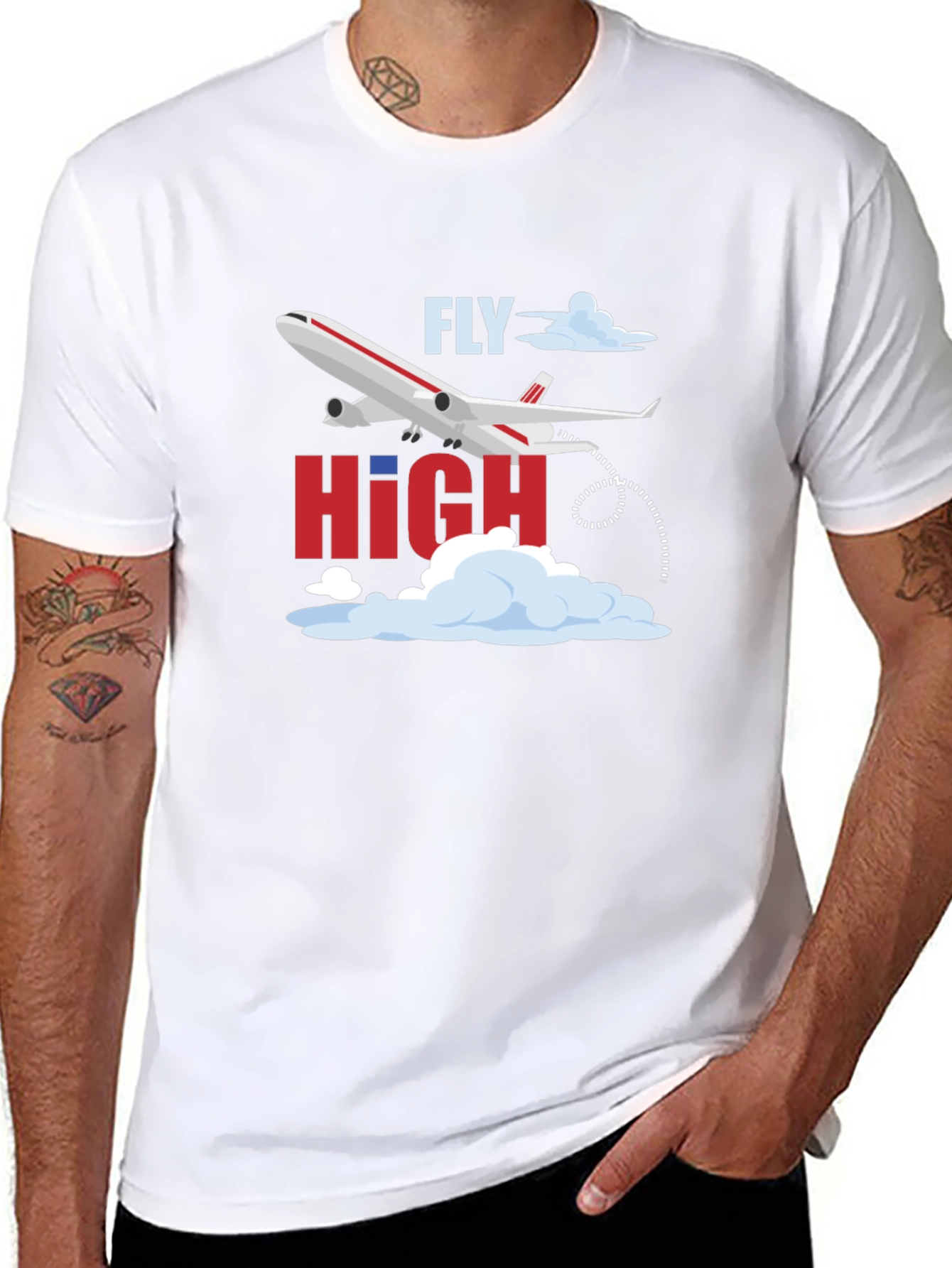 Fly High Airplane Graphic Tee - Black Cotton T-Shirt