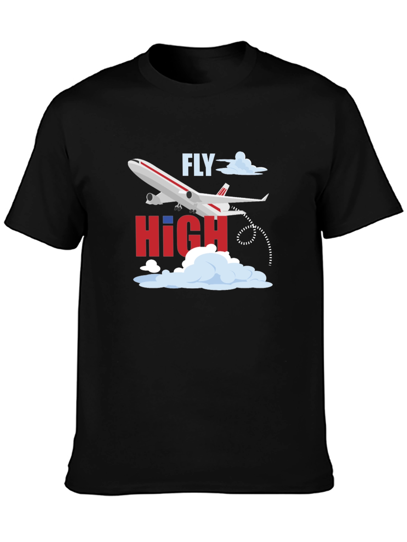 Fly High Airplane Graphic Tee - Black Cotton T-Shirt