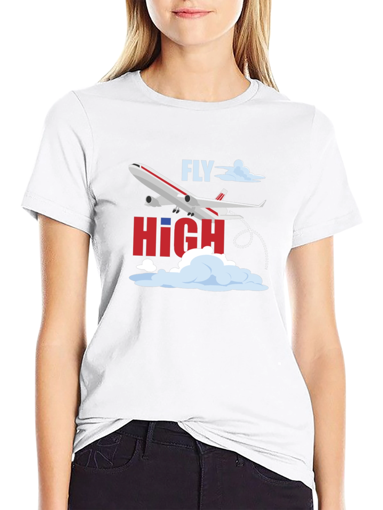 Fly High Airplane Graphic Tee - Black Cotton T-Shirt