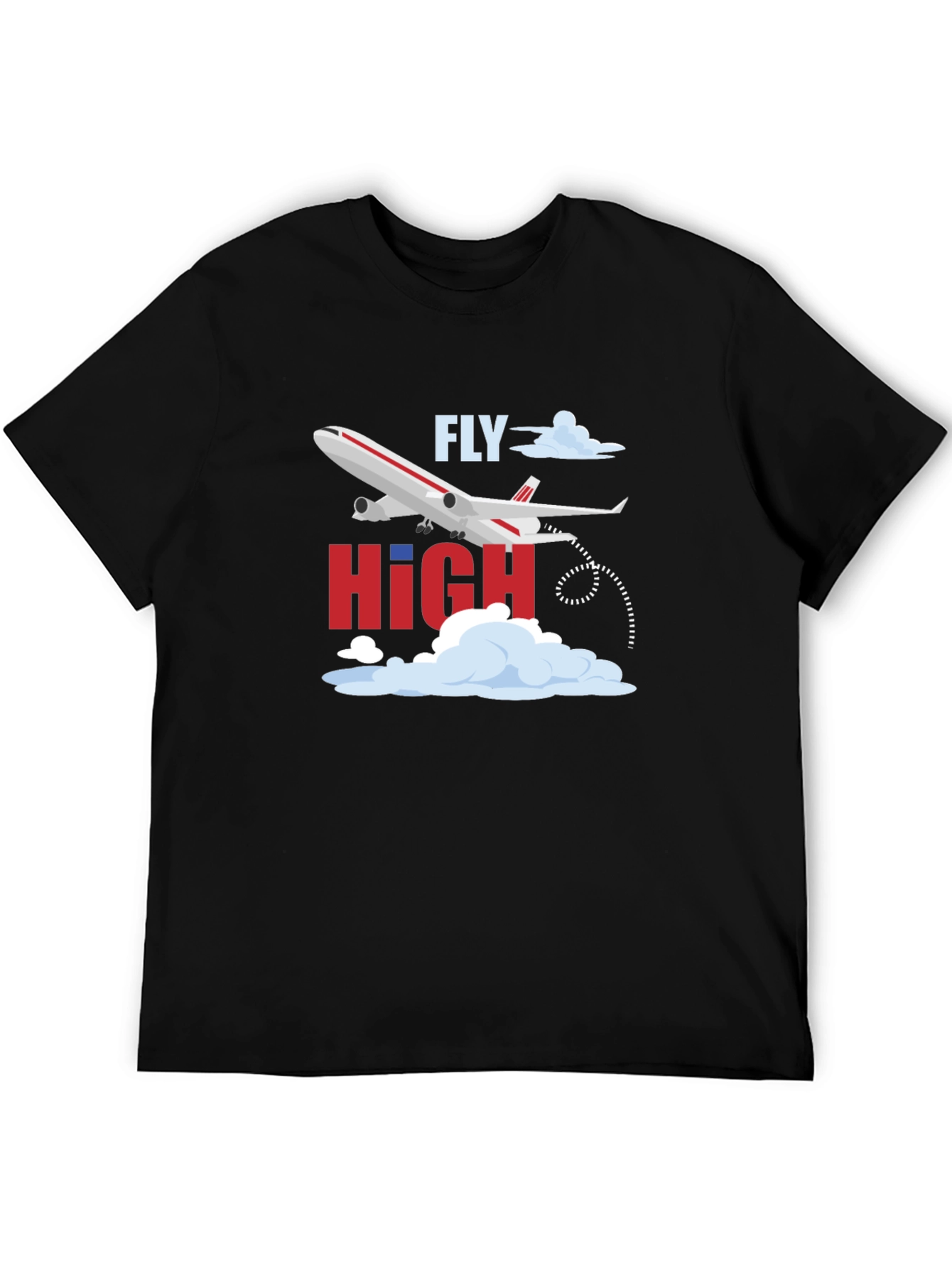 Fly High Airplane Graphic Tee - Black Cotton T-Shirt