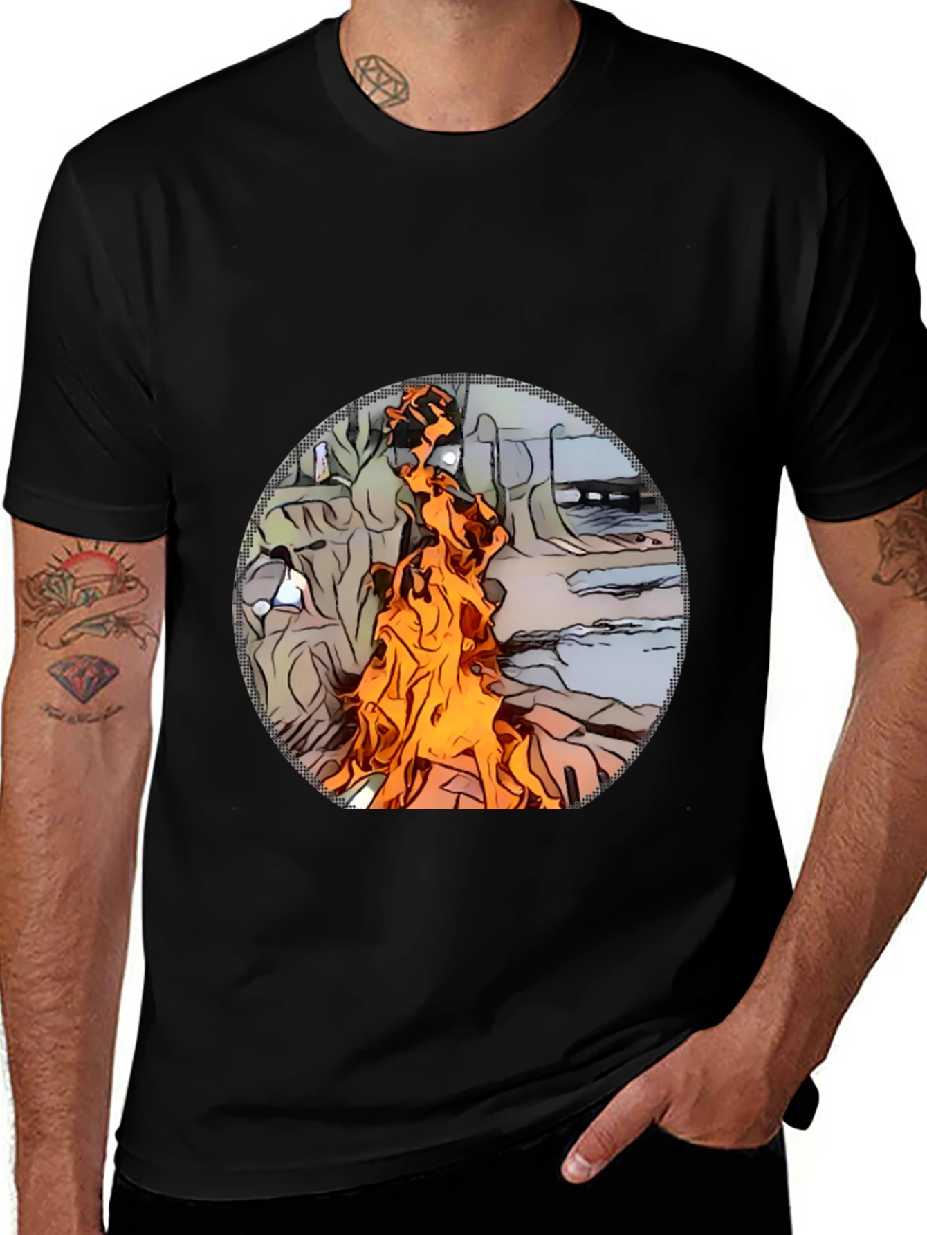 Flame Graphic Tee - Black Cotton Comfort