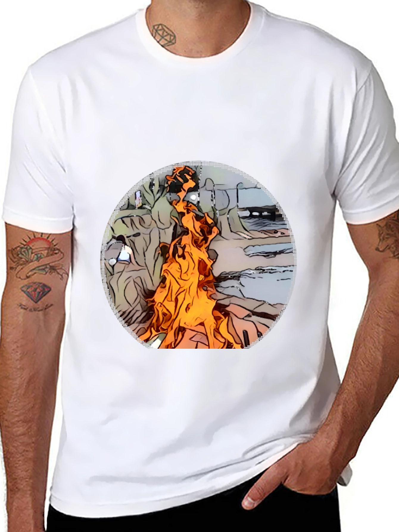 Flame Graphic Tee - Black Cotton Comfort