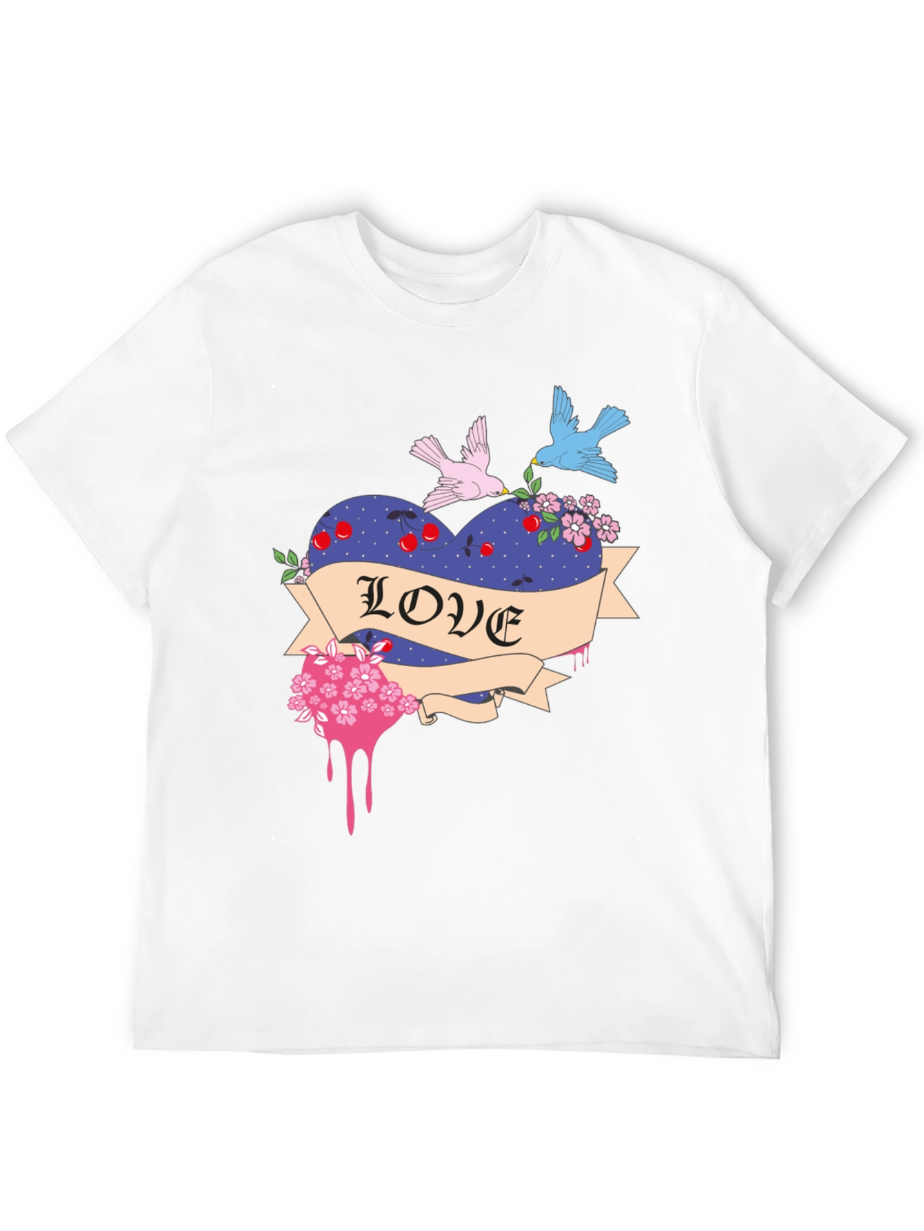 Love Heart Birds Graphic Black T-Shirt