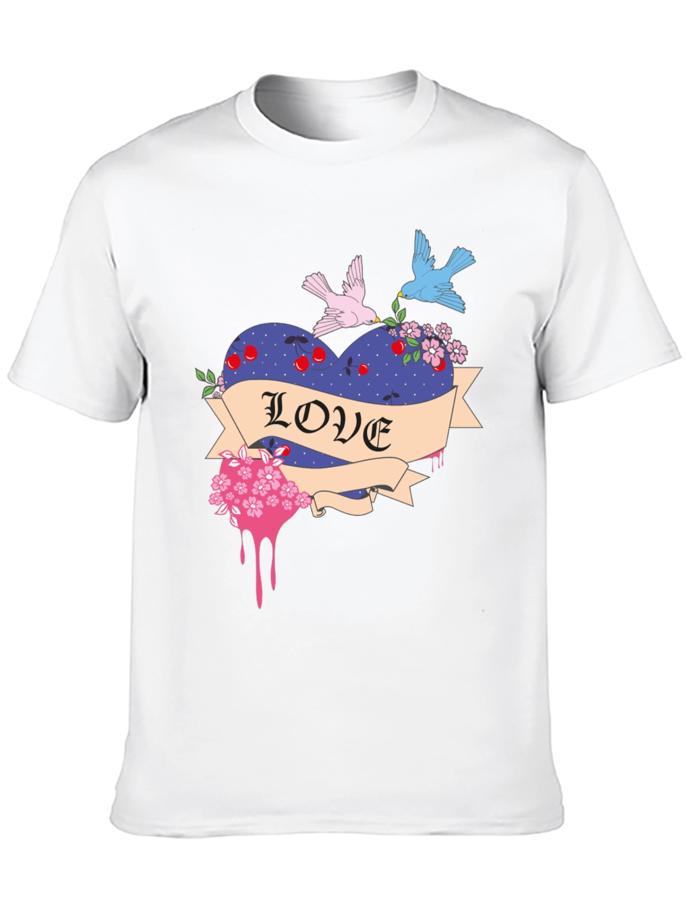 Love Heart Birds Graphic Black T-Shirt
