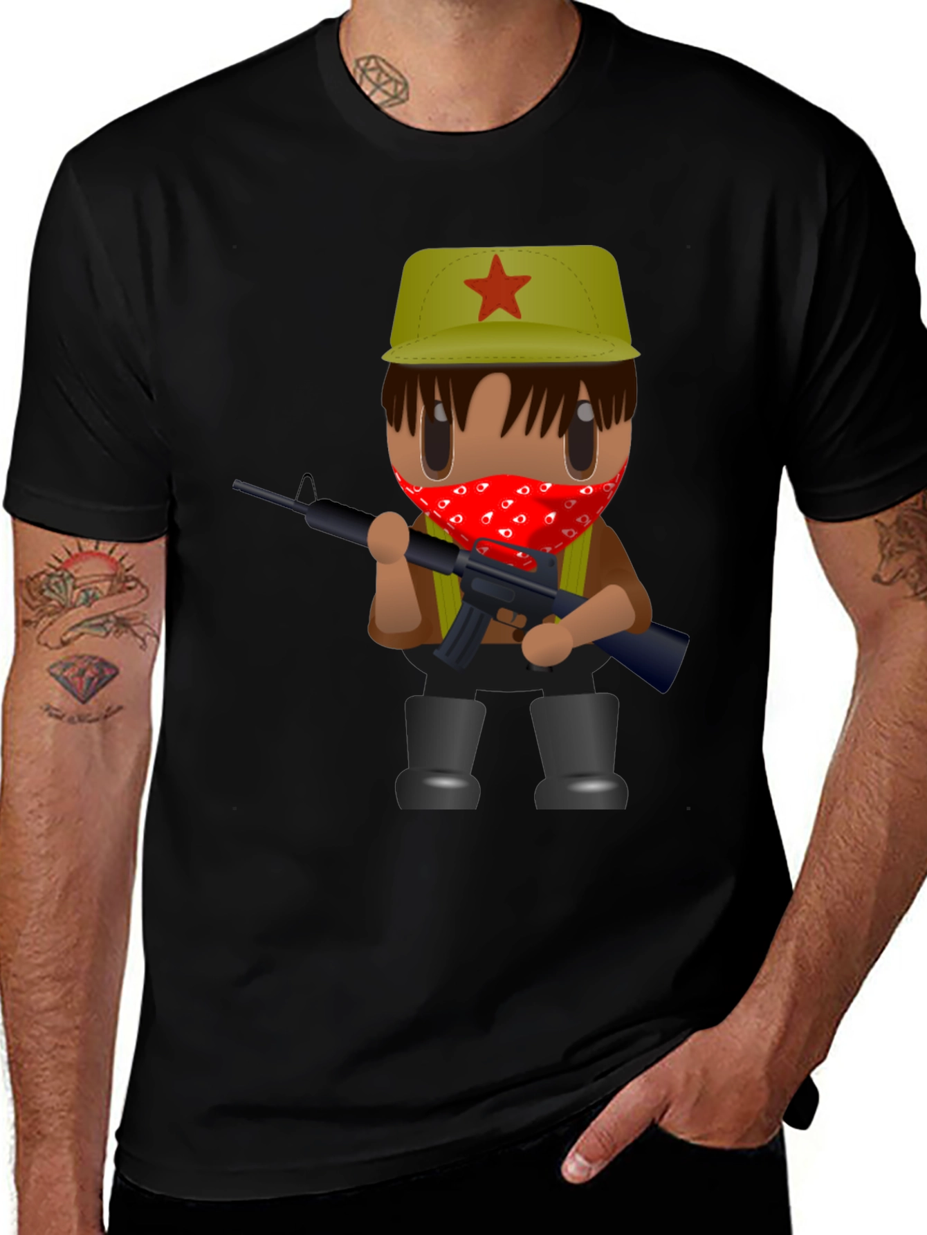 Cartoon Guerrilla T-Shirt - Black Graphic Tee