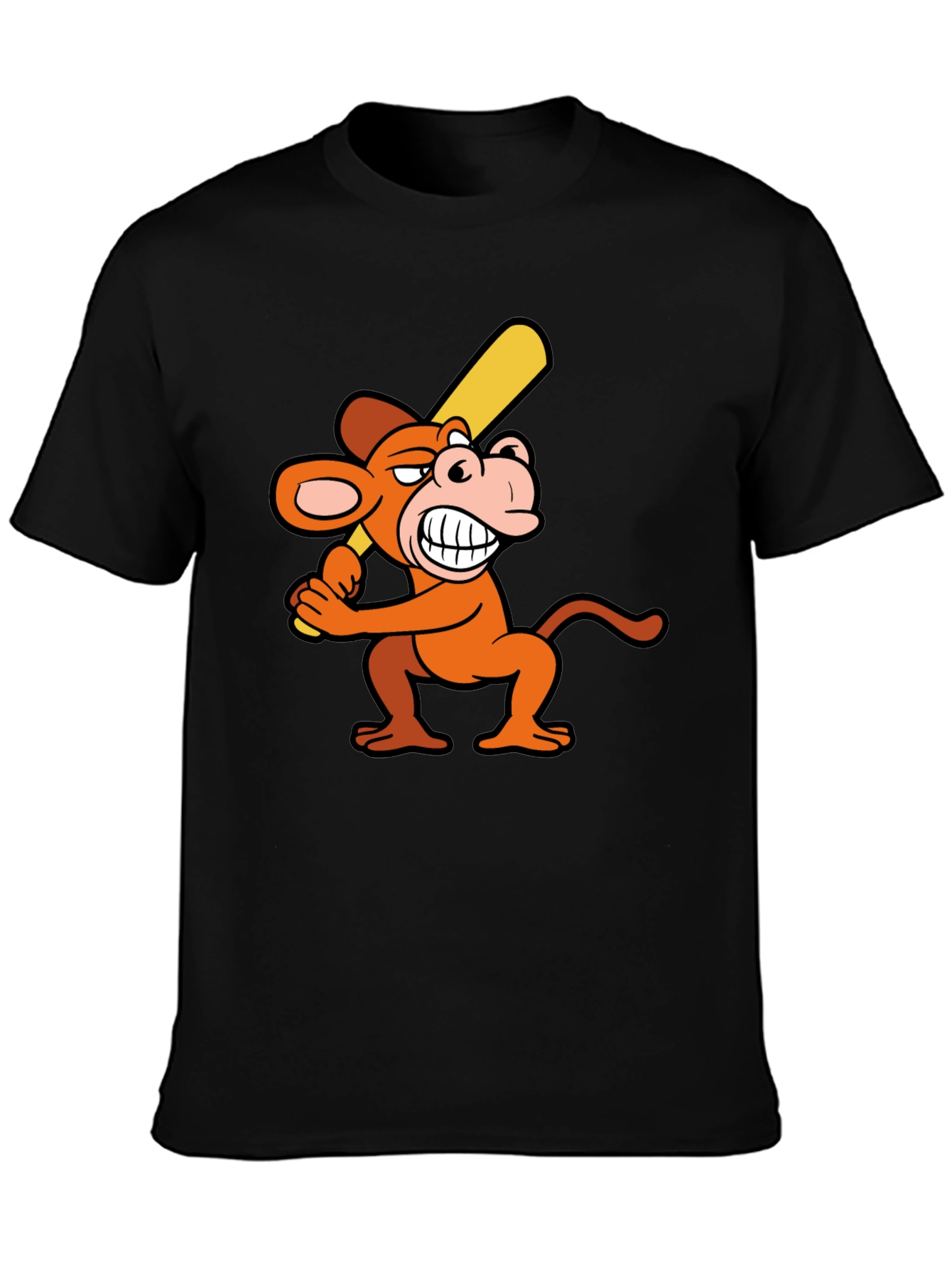 Funny Monkey Baseball Player Black T-Shirt