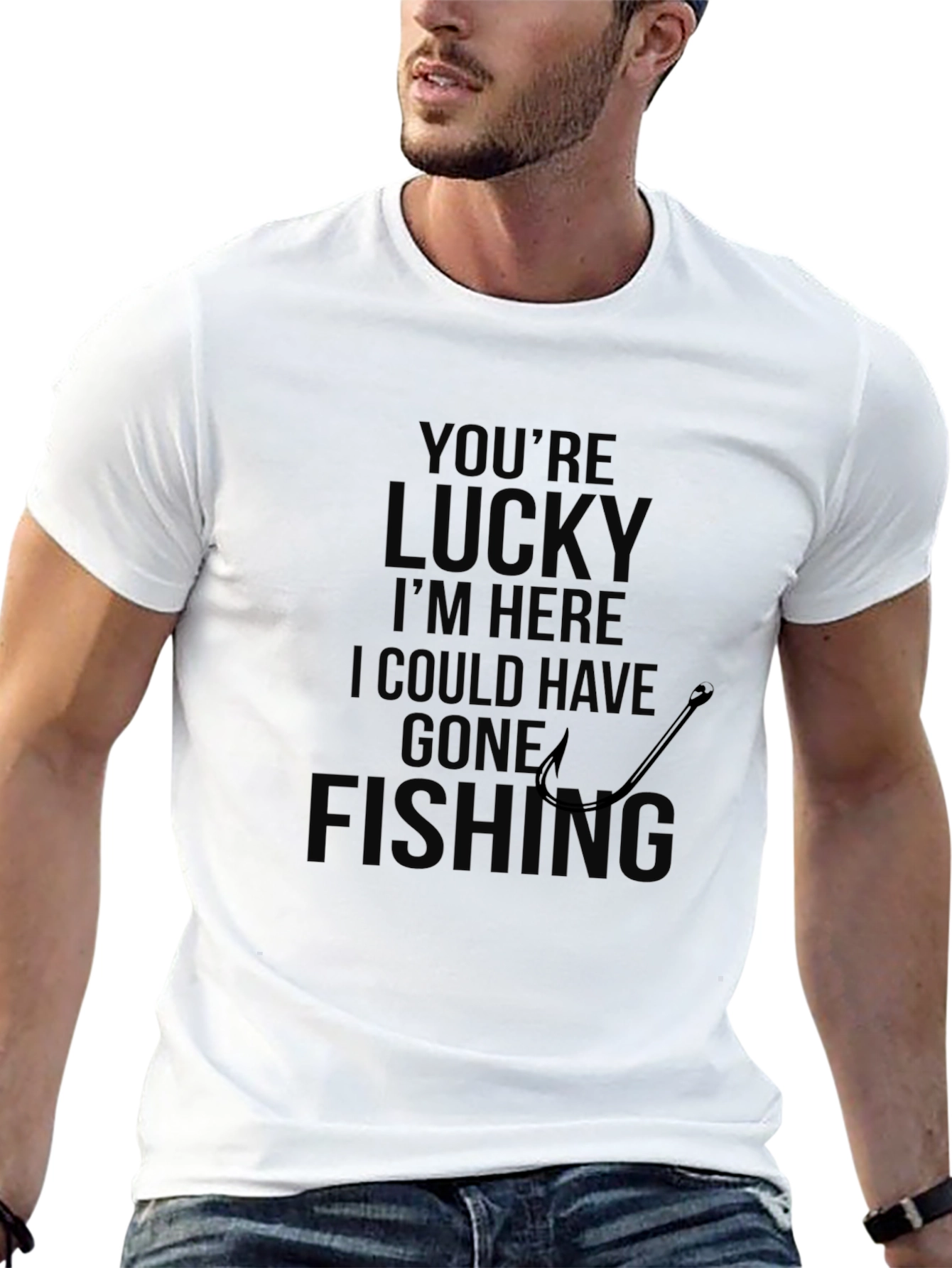 Mens Black Lucky Fishing Graphic Tee