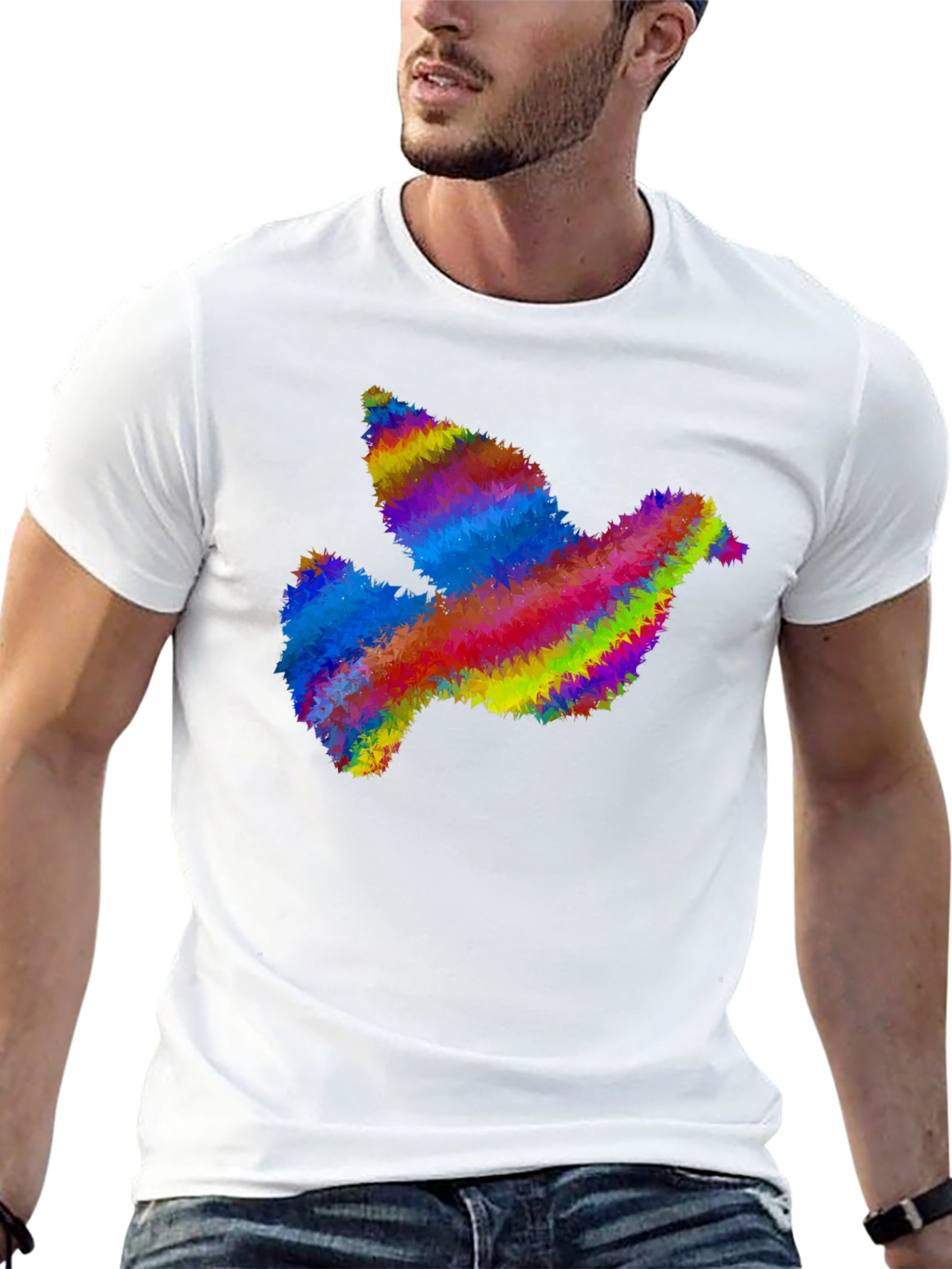 Rainbow Dove Graphic Print Black T-Shirt