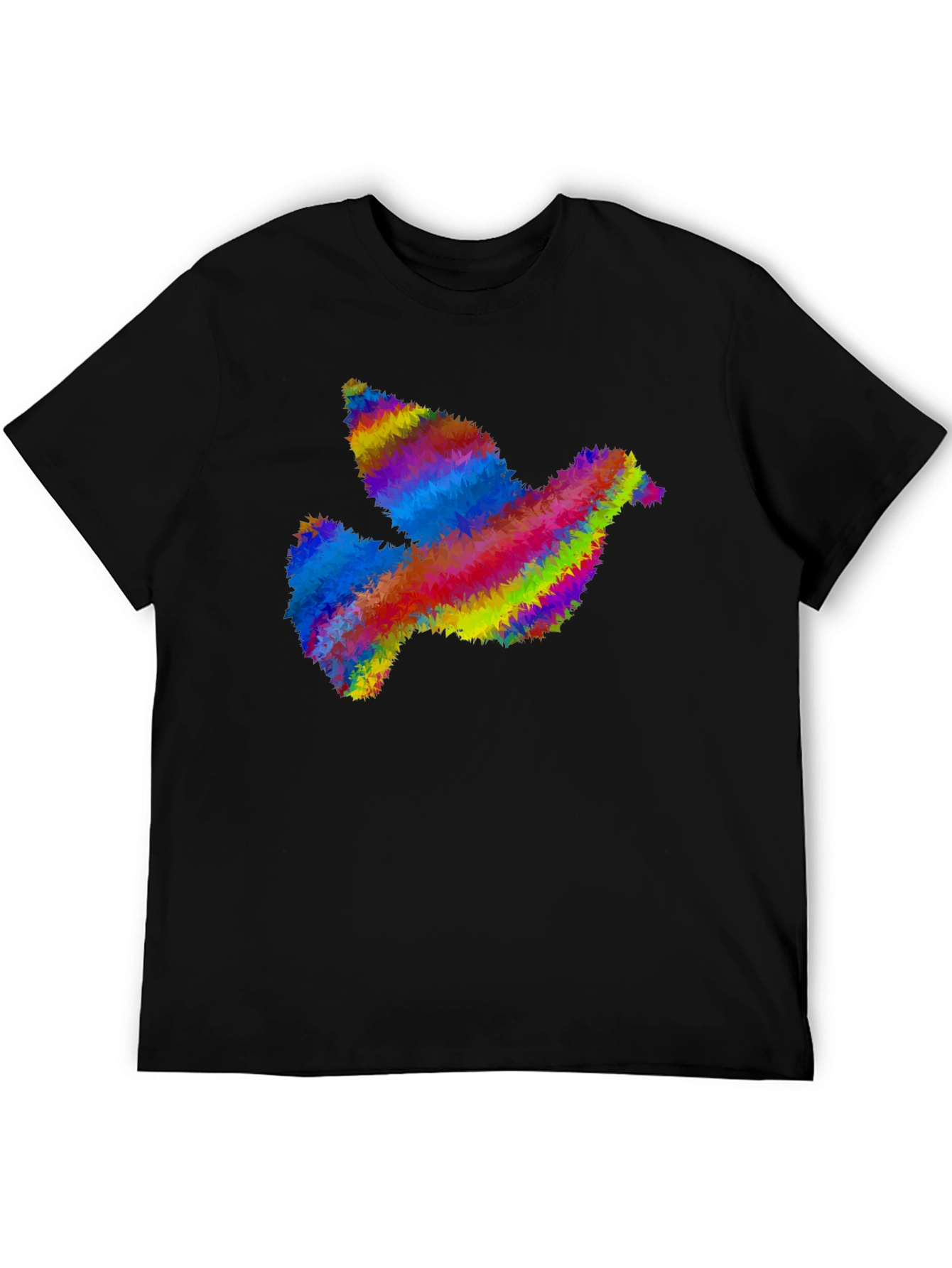 Rainbow Dove Graphic Print Black T-Shirt