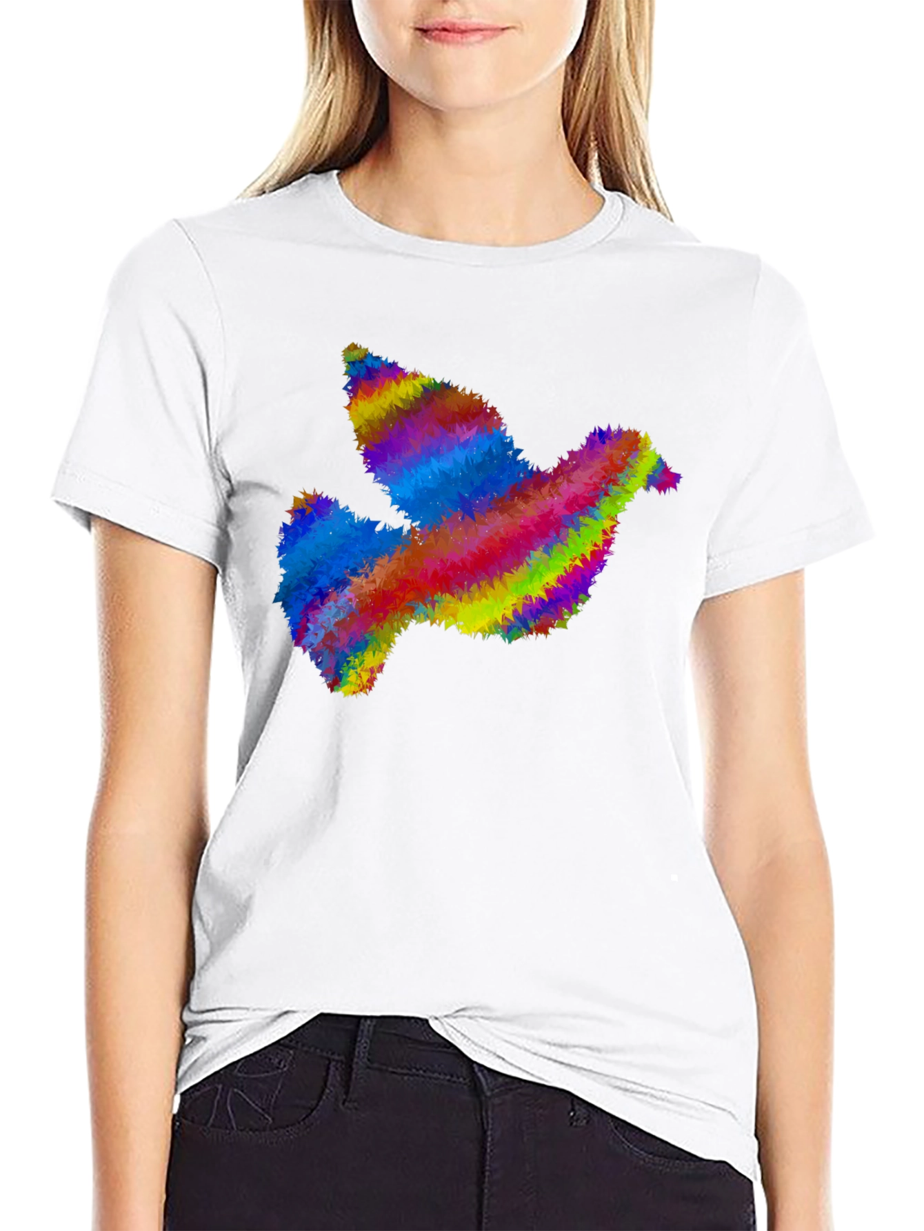 Rainbow Dove Graphic Print Black T-Shirt