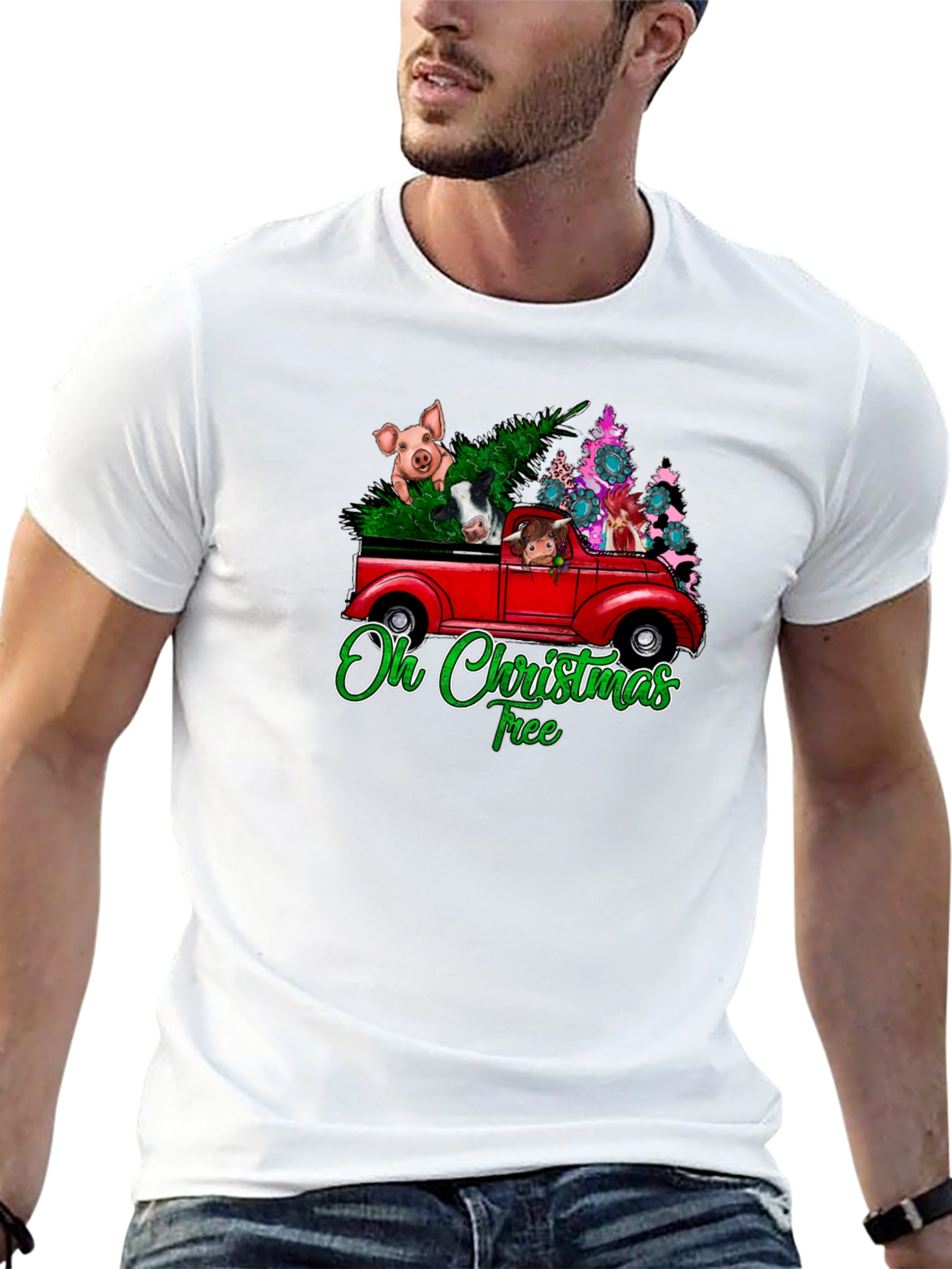 Oh Christmas Tree Animals Truck T-Shirt