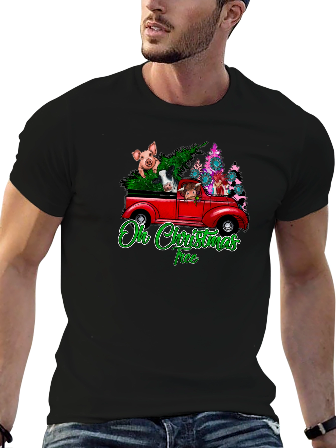 Oh Christmas Tree Animals Truck T-Shirt