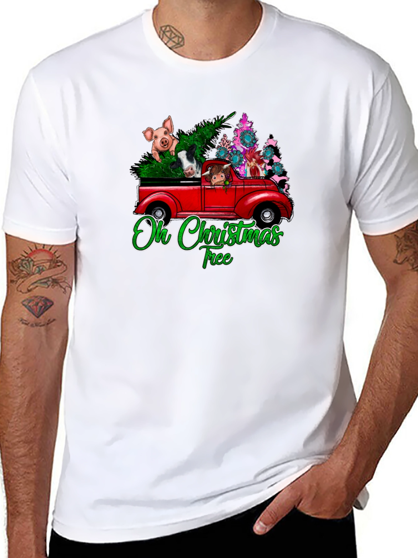 Oh Christmas Tree Animals Truck T-Shirt