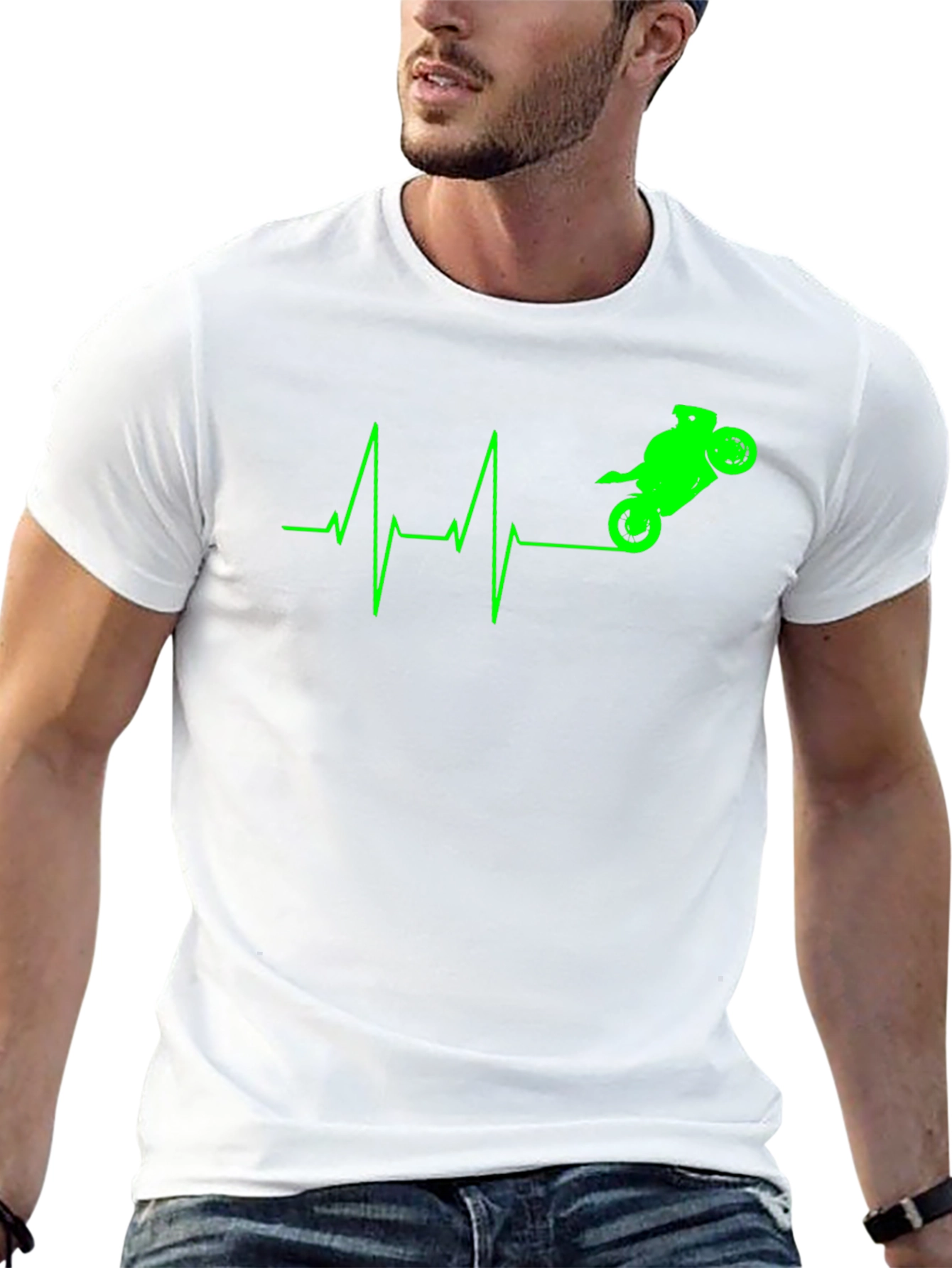 Motorcycle Heartbeat Graphic Tee - Black