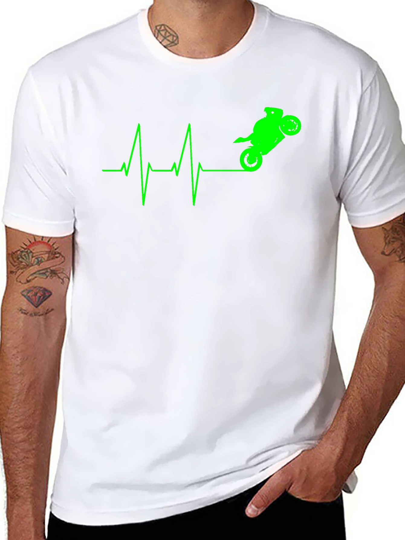 Motorcycle Heartbeat Graphic Tee - Black