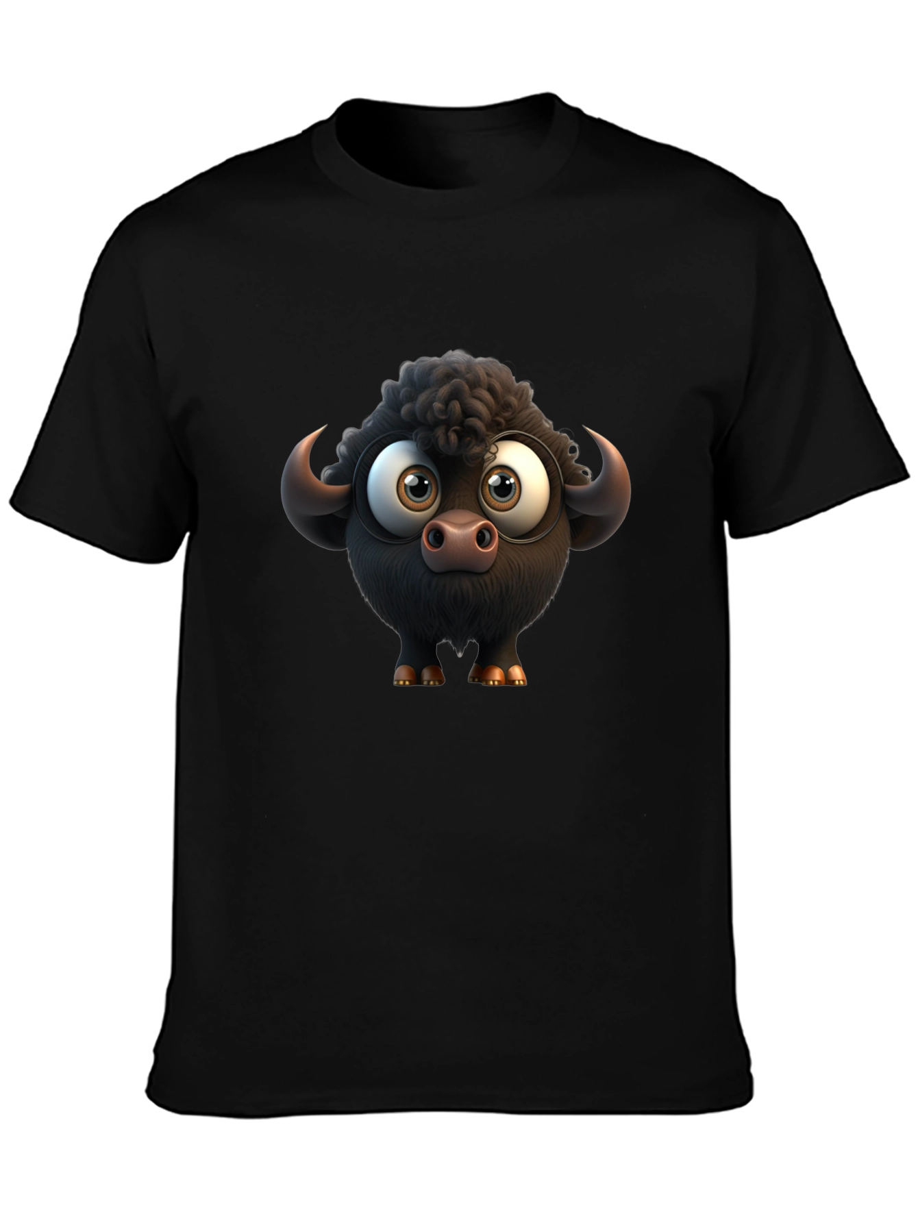 Cartoon Buffalo Graphic Black T-Shirt