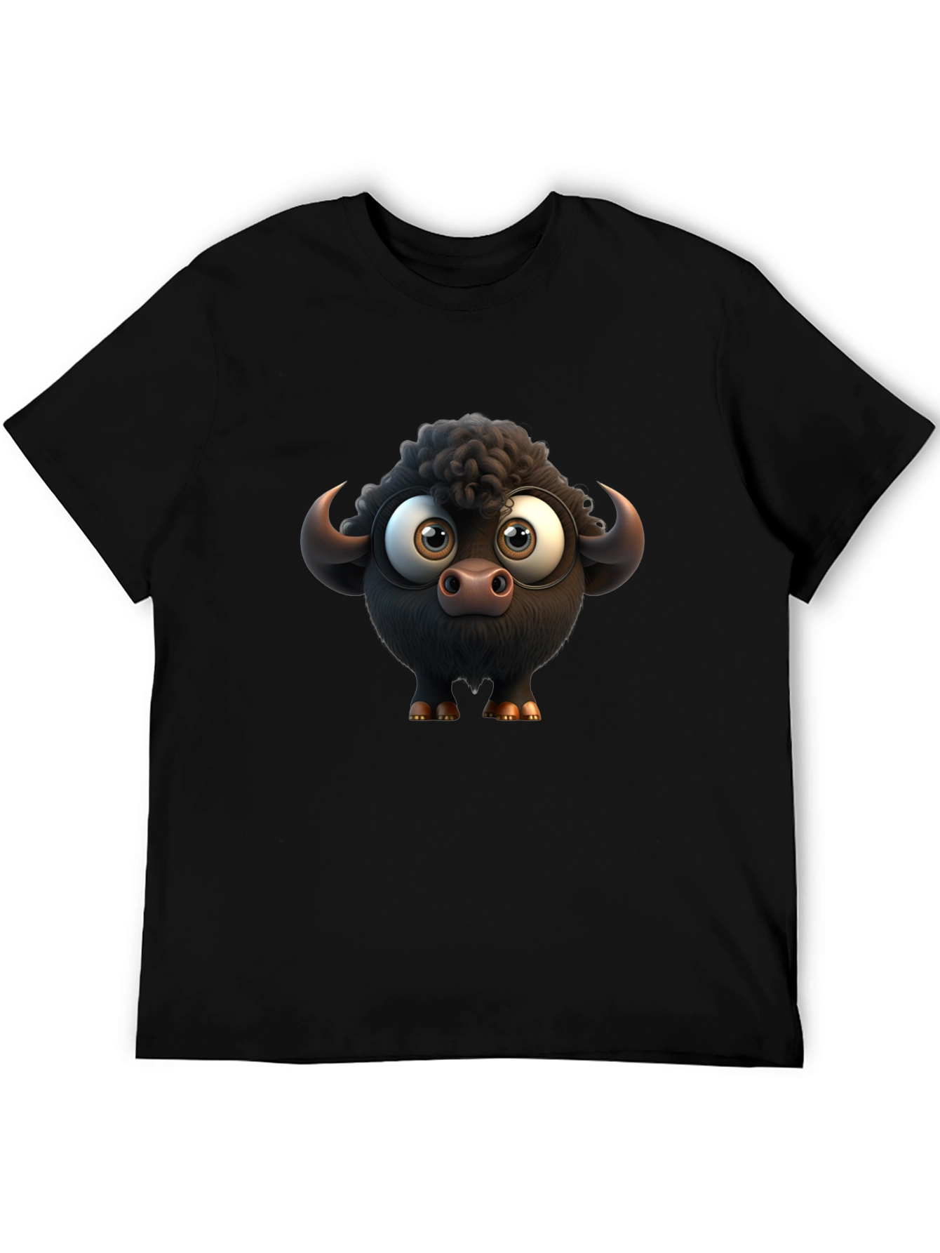 Cartoon Buffalo Graphic Black T-Shirt