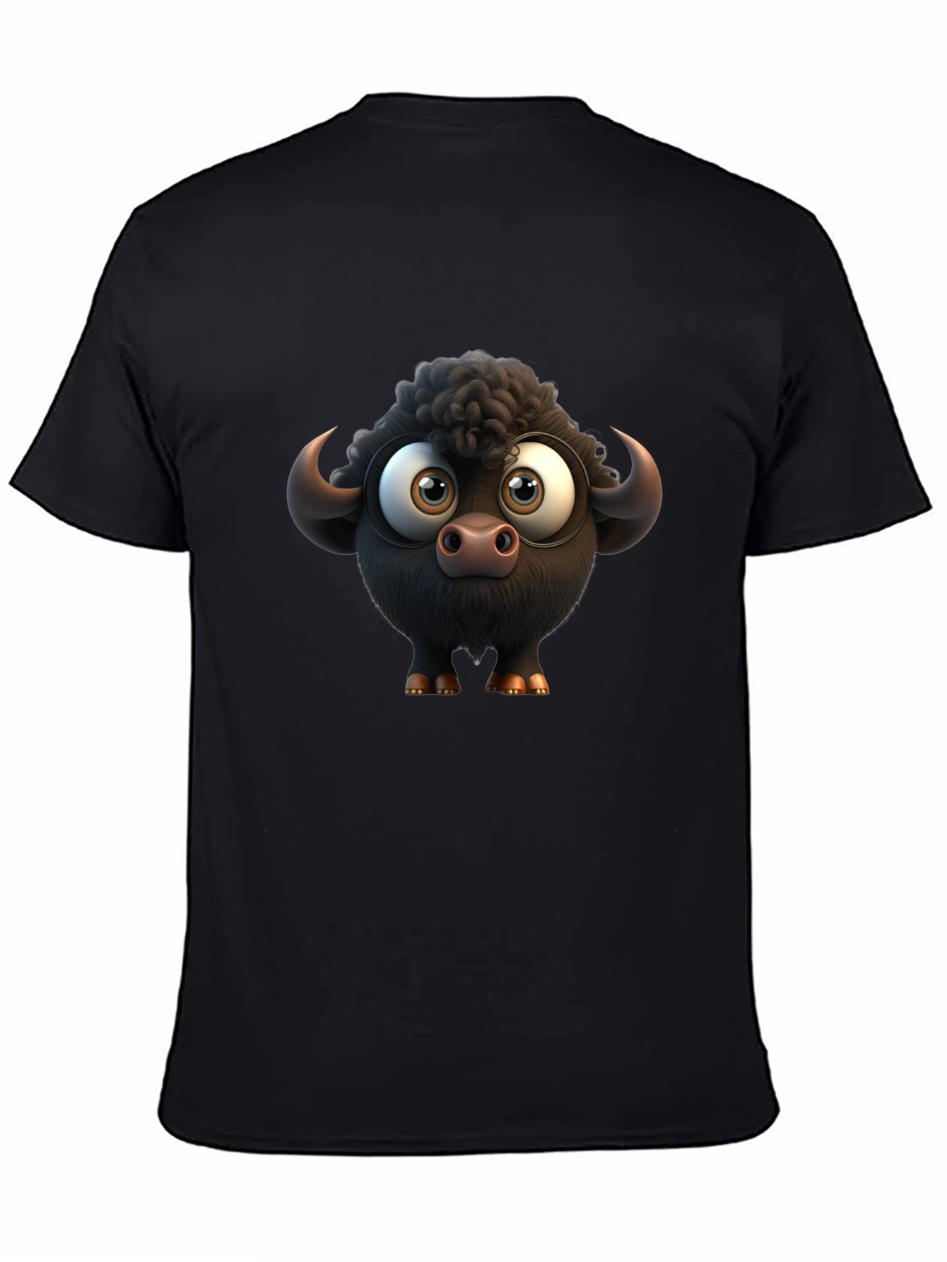 Cartoon Buffalo Graphic Black T-Shirt