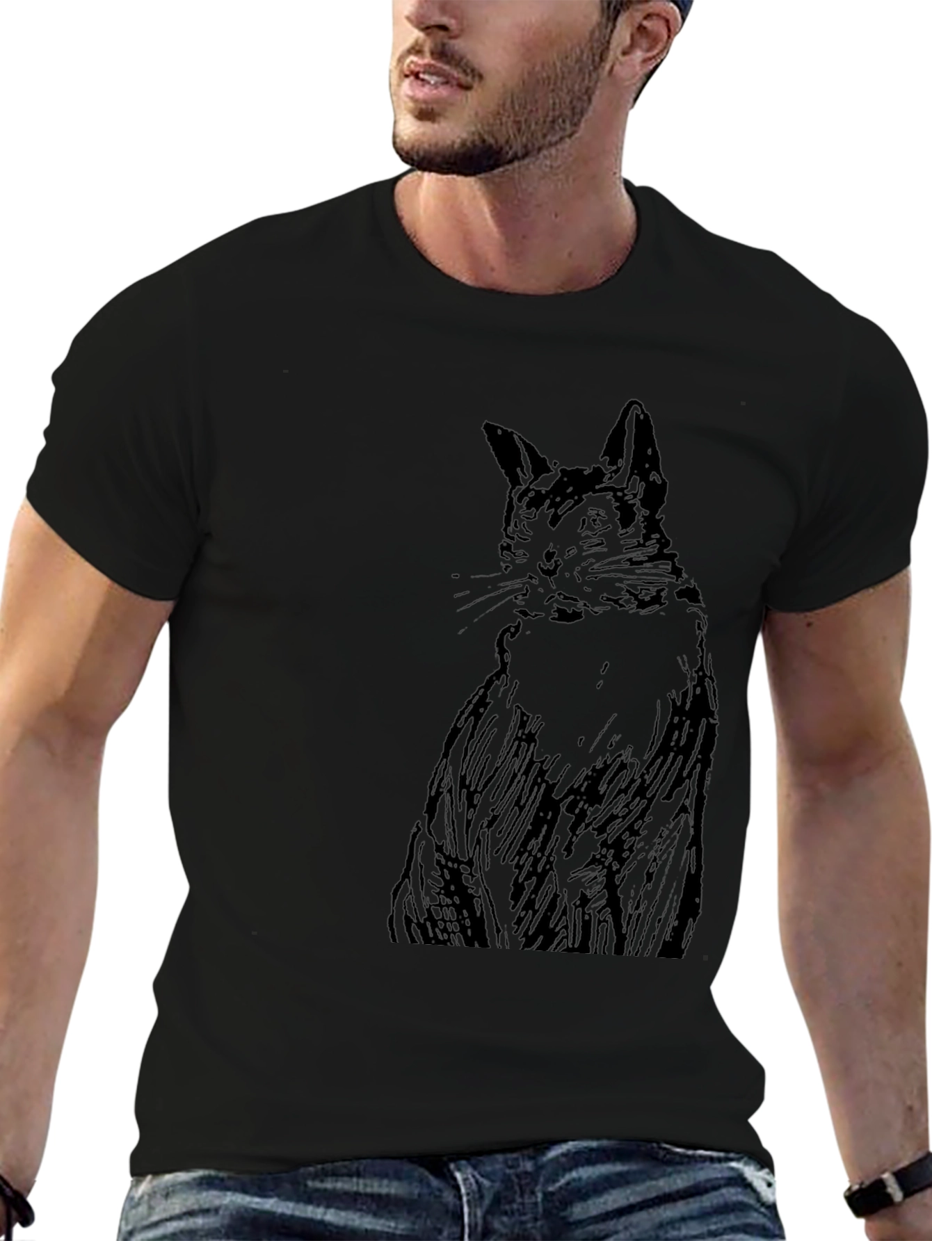 Black Cat Sketch Graphic Tee - Unisex Casual Shirt