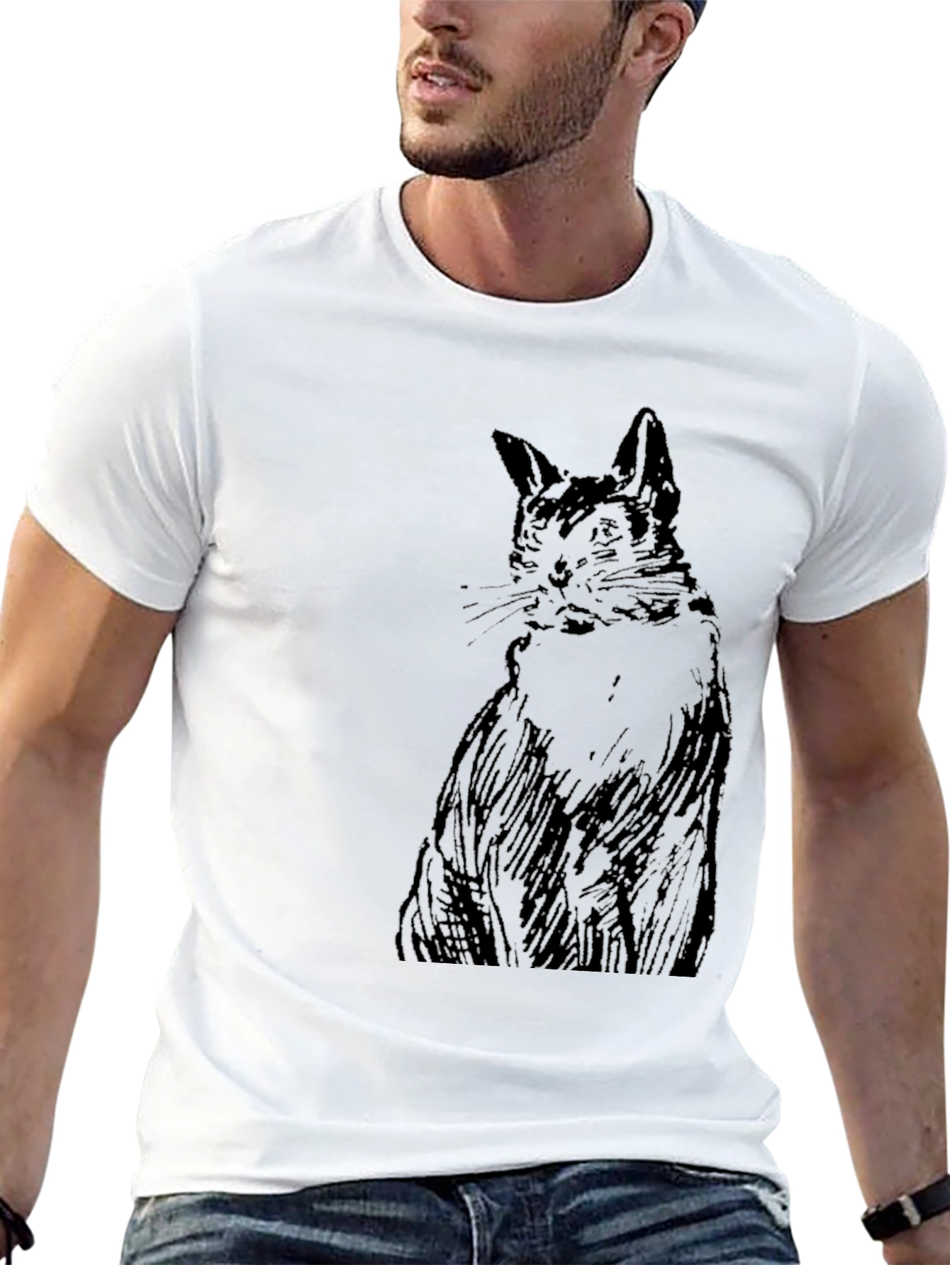 Black Cat Sketch Graphic Tee - Unisex Casual Shirt